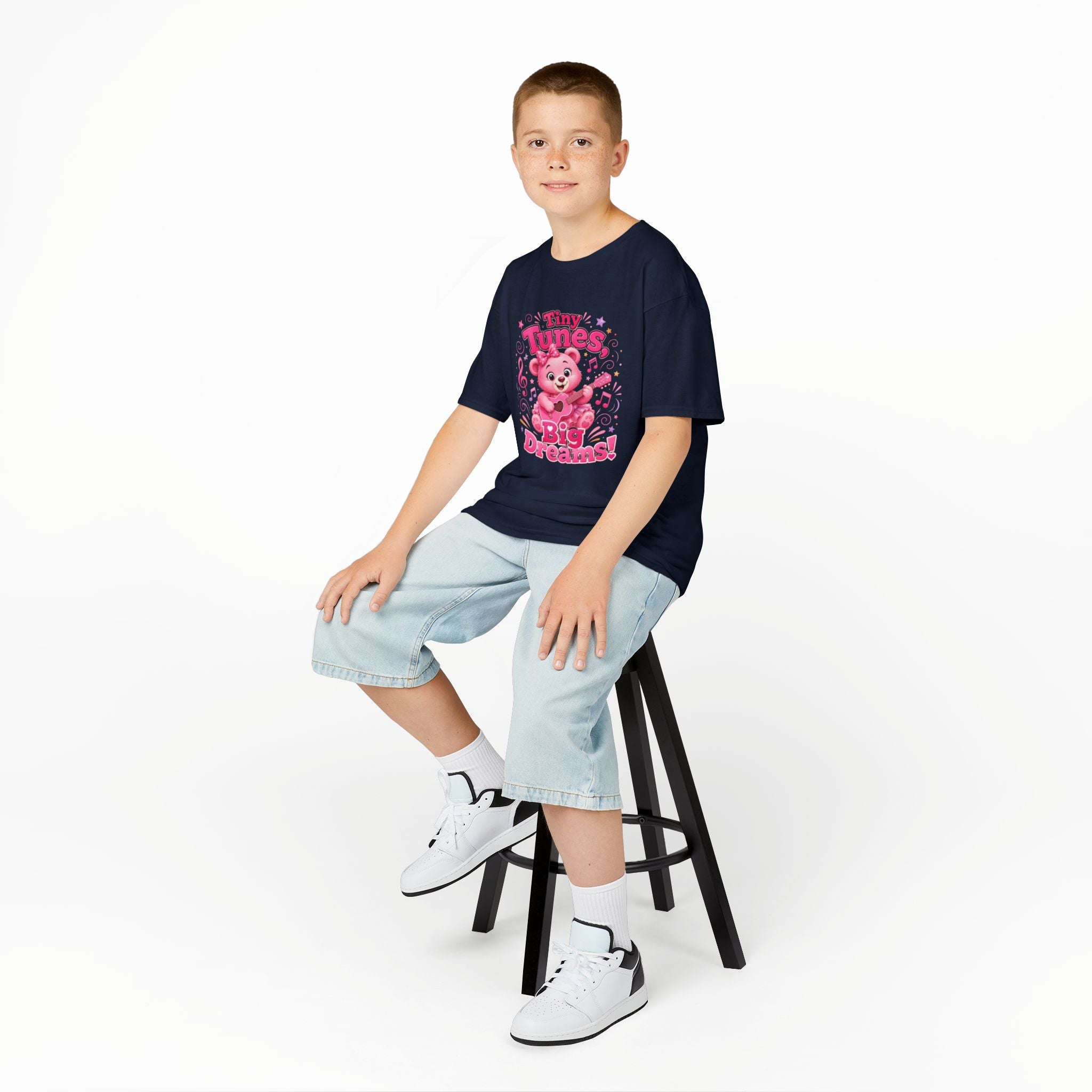 Kids T-Shirt — "Tiny Tunes, Big Dreams" Cute Pink Bear Music Tee