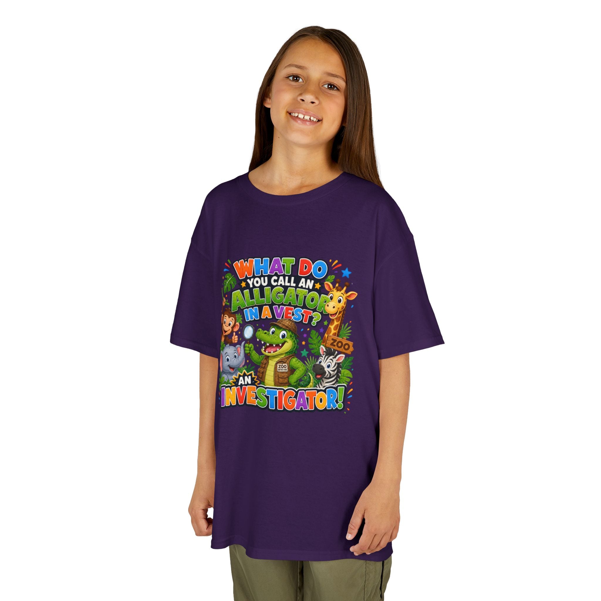 What Do You Call An Alligator? Investigator Kids T-Shirt | Cute Jungle Animals Puzzle