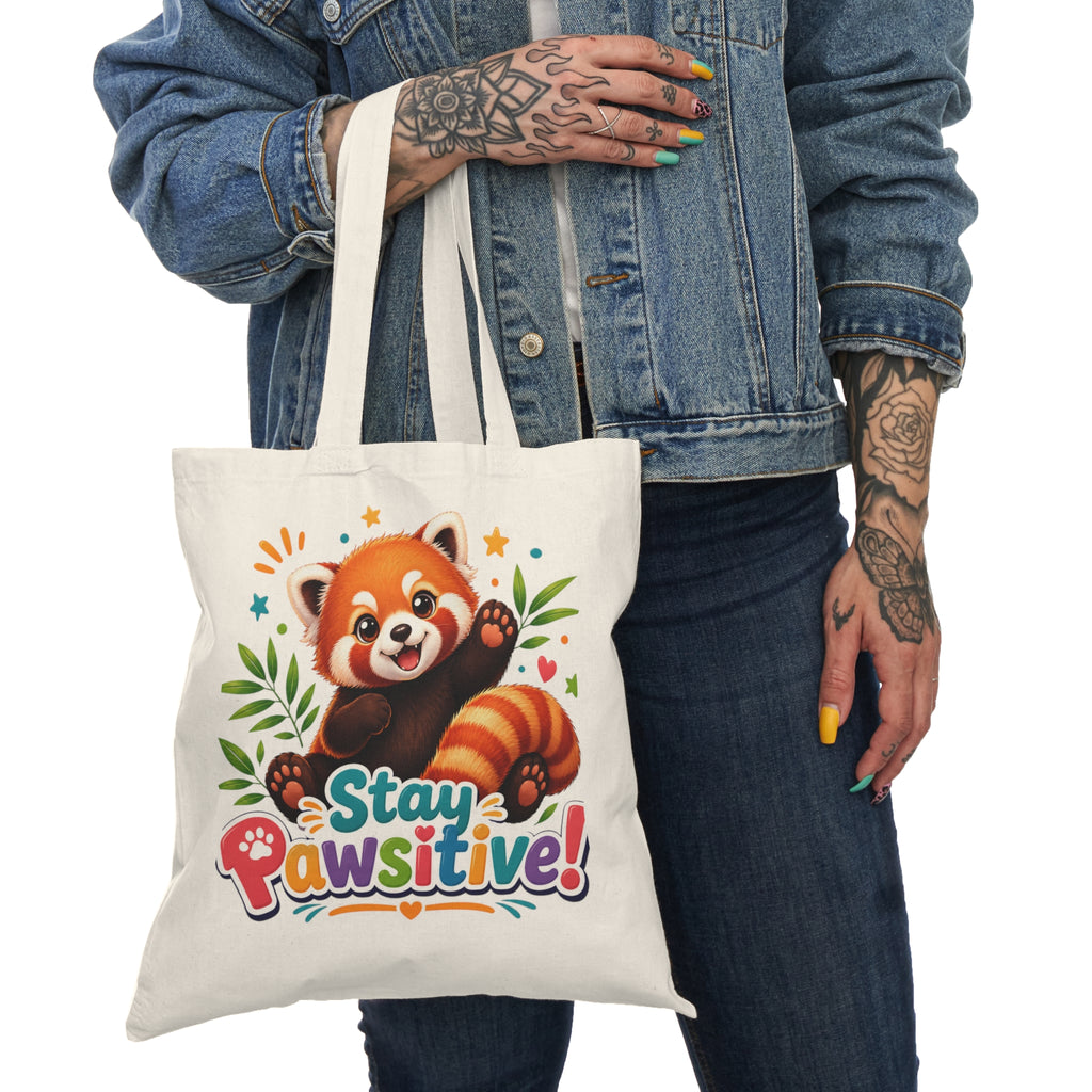 Stay Pawsitive Red Panda Tote Bag — Cute Eco-Friendly Grocery & Everyday Canvas Tote