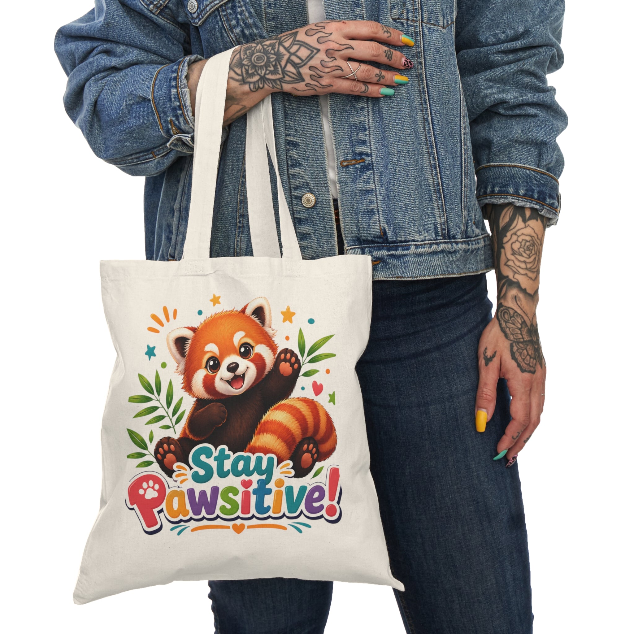 Stay Pawsitive Red Panda Tote Bag — Cute Eco-Friendly Grocery & Everyday Canvas Tote