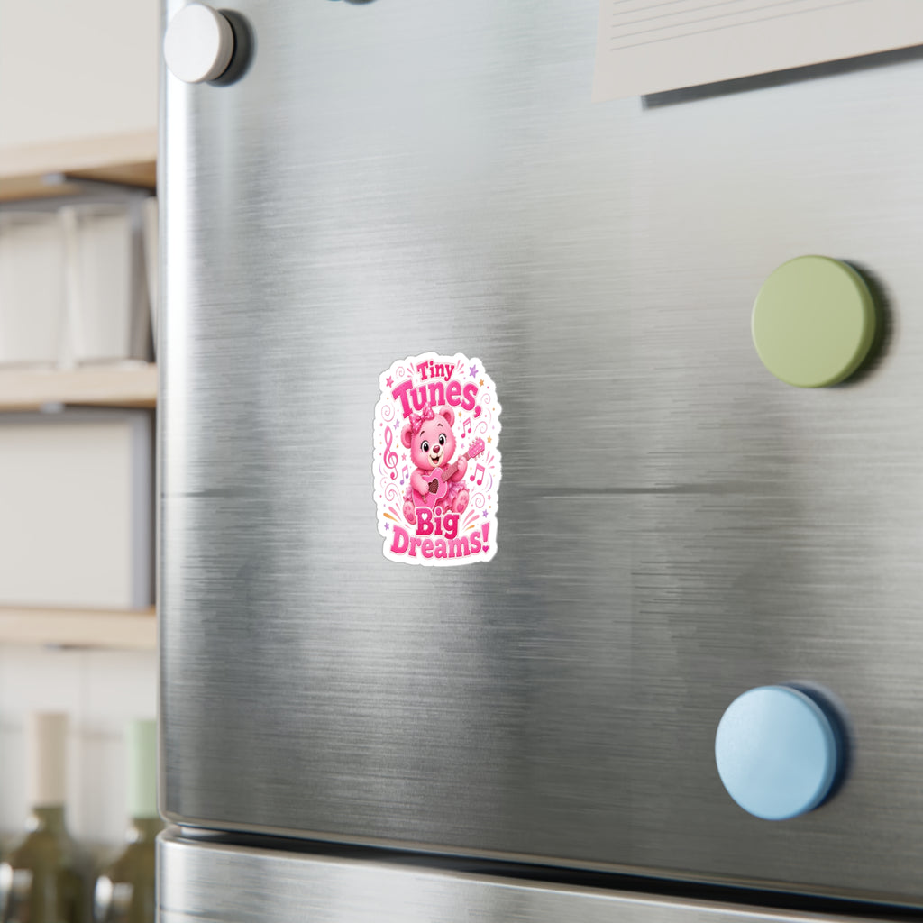 Kiss-Cut Vinyl Decal — Pink Bear "Tiny Tunes, Big Dreams" Sticker