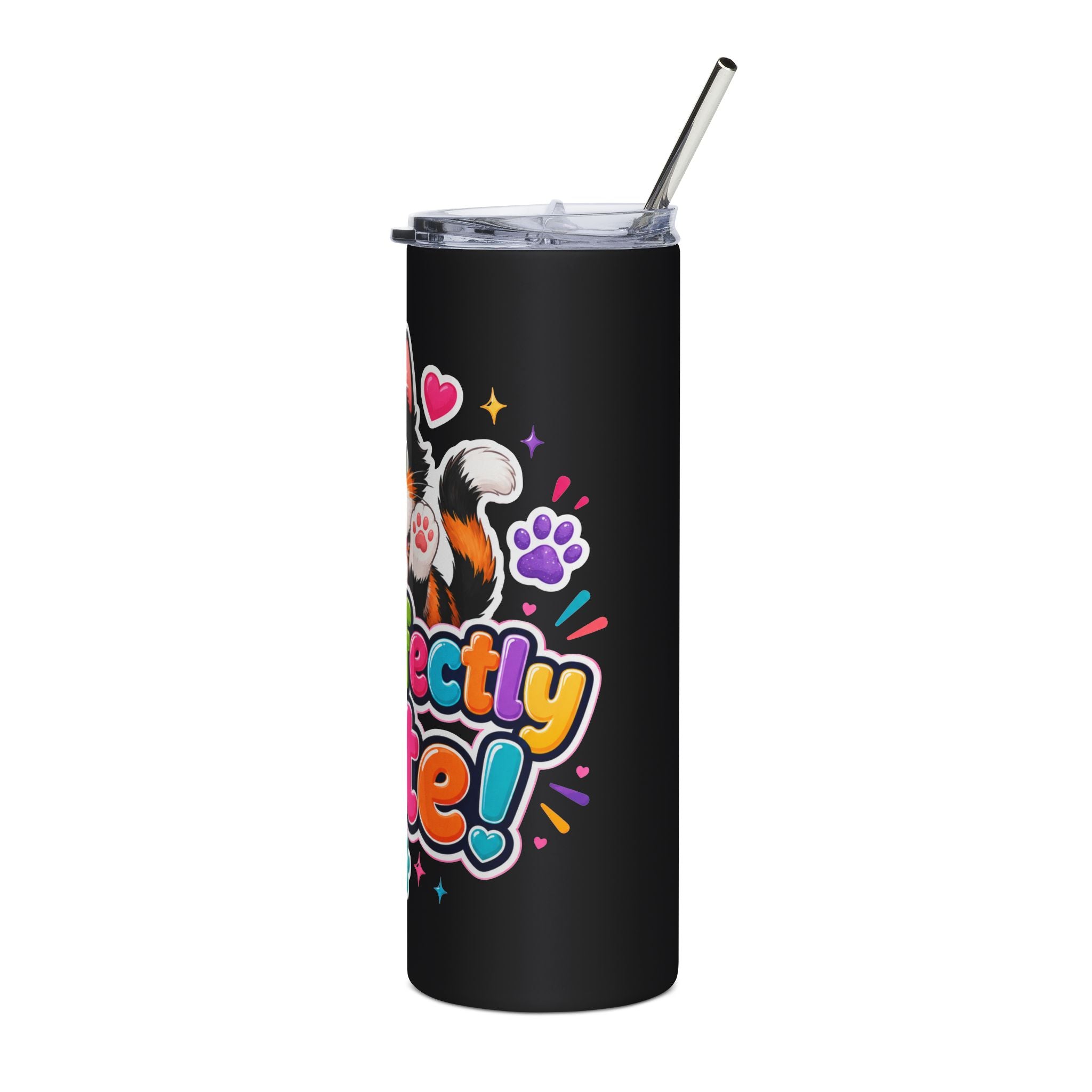 20oz Stainless Tumbler — "Purr-fectly Cute" Calico Kitten Travel Cup