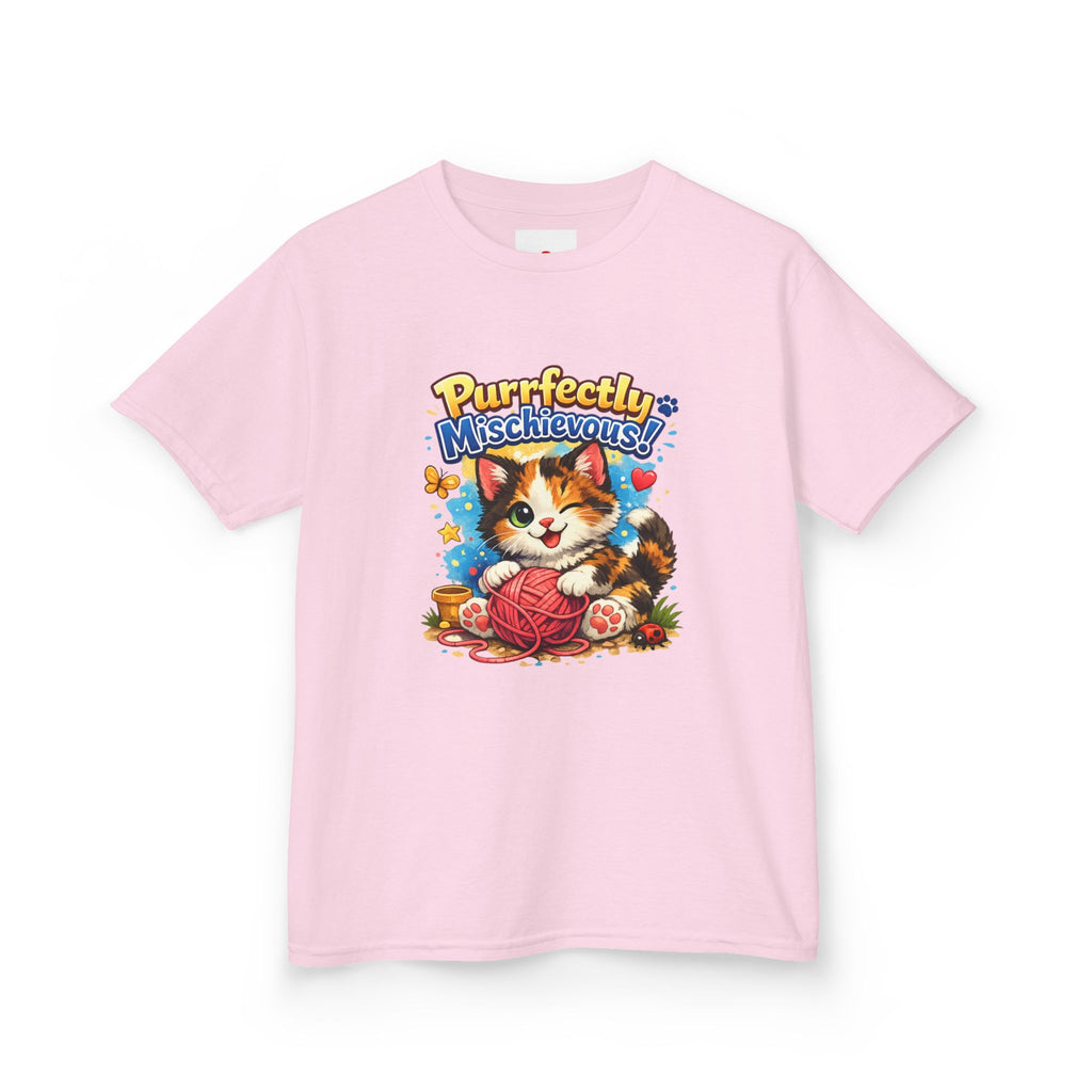 Kids T-Shirt — "Purrfectly Mischievous" Cute Kitten Playing with Yarn