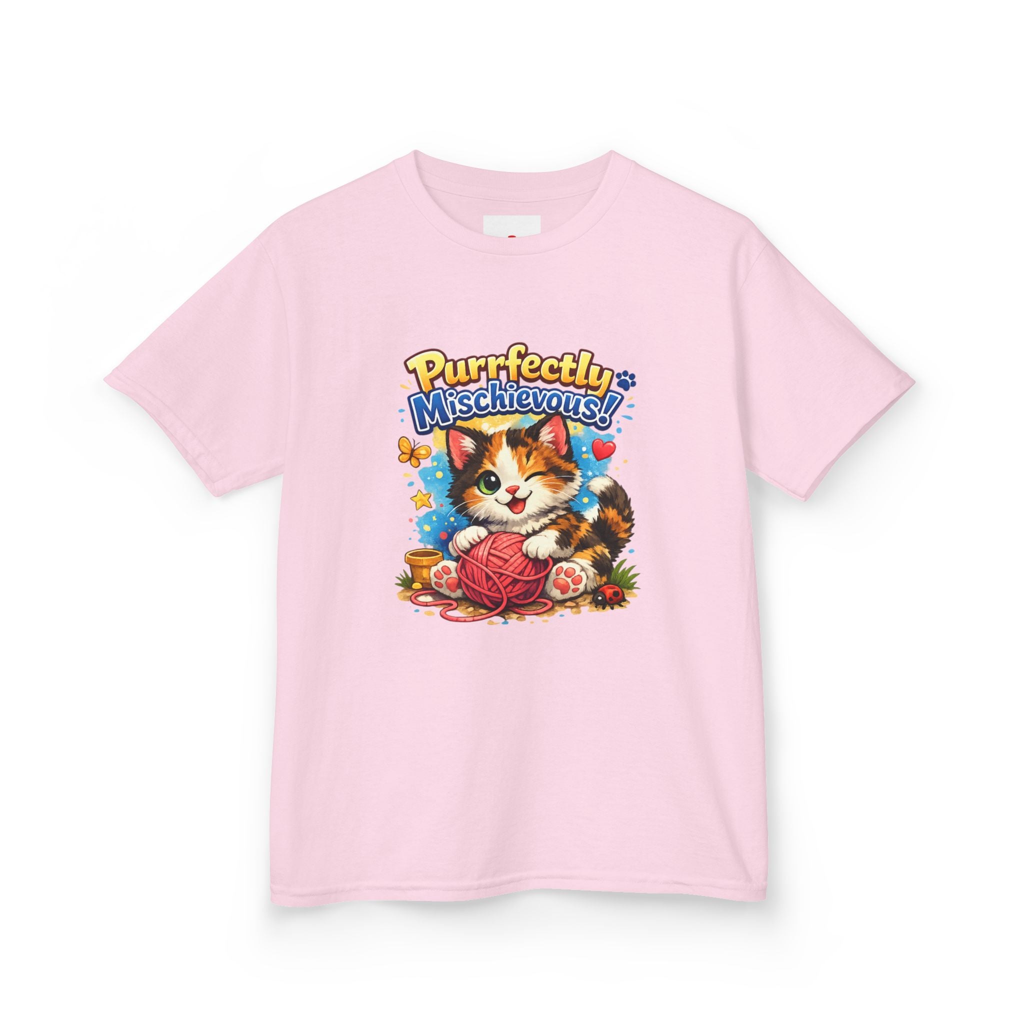 Kids T-Shirt — "Purrfectly Mischievous" Cute Kitten Playing with Yarn