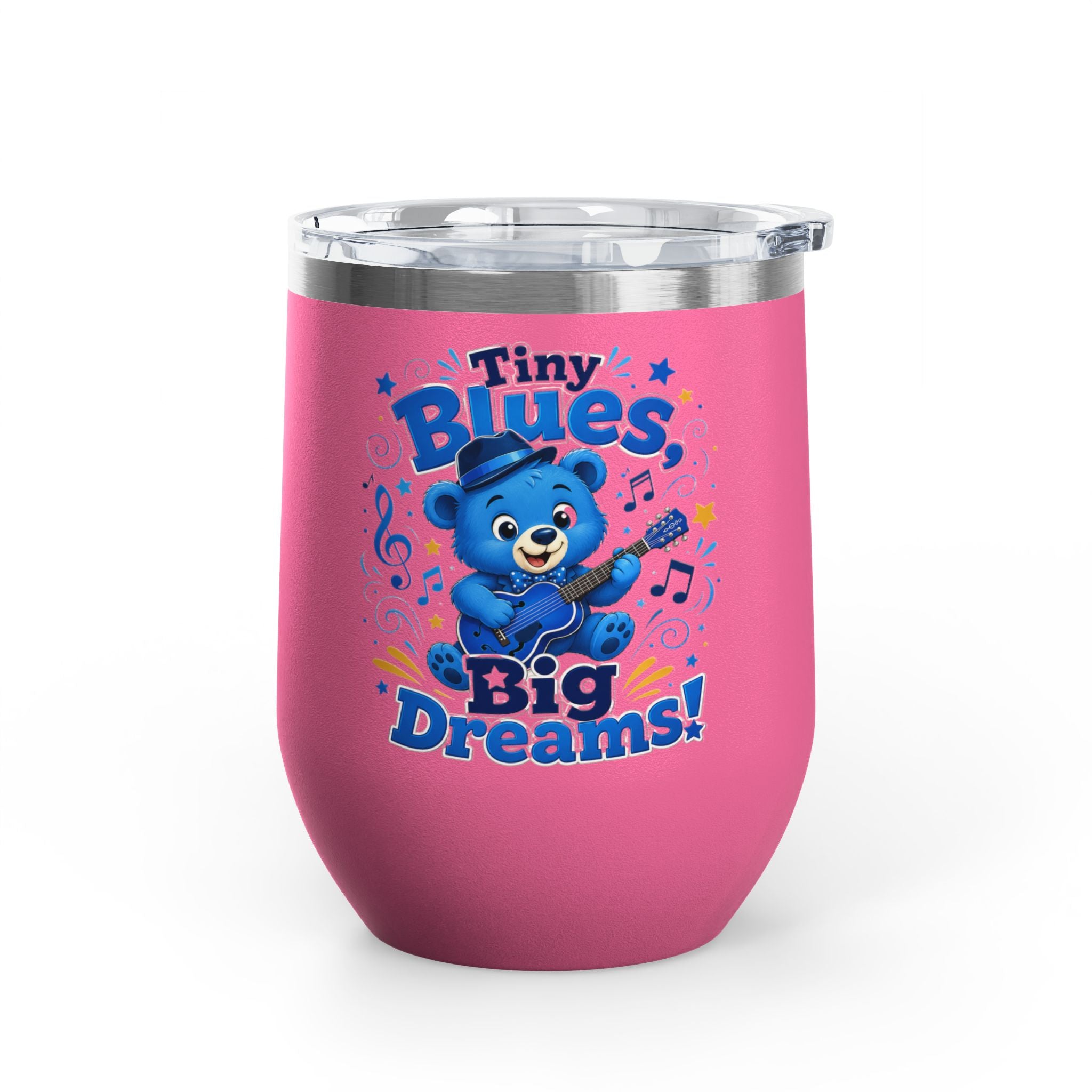 12oz Tumbler — "Tiny Blues Big Dreams" Cute Blue Bear Music Design