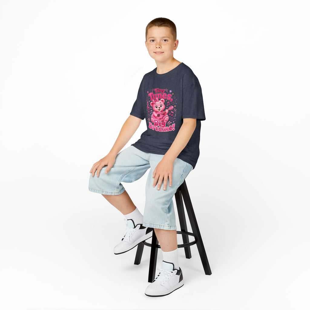 Kids T-Shirt — "Tiny Tunes, Big Dreams" Cute Pink Bear Music Tee