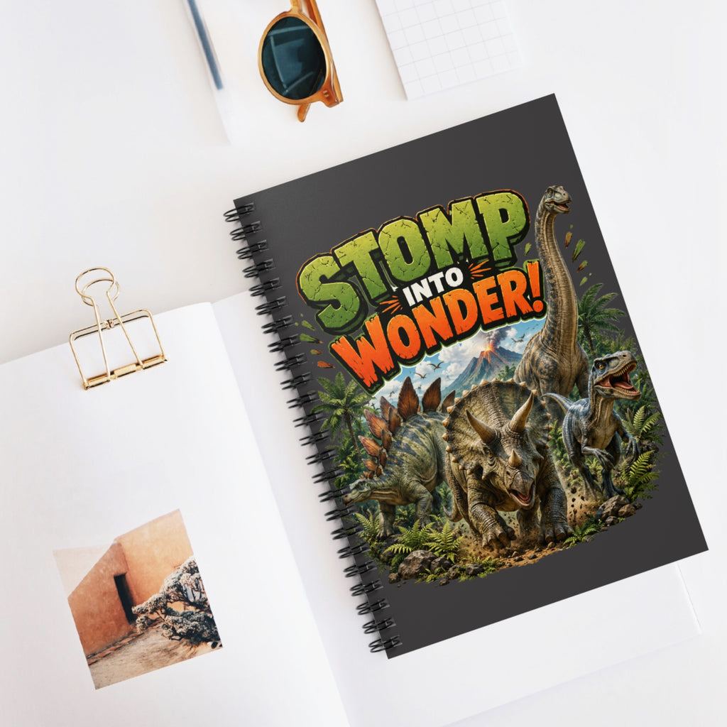 Dinosaur "Stomp Into Wonder" Spiral Notebook — Ruled Journal for Kids & Dino Lovers