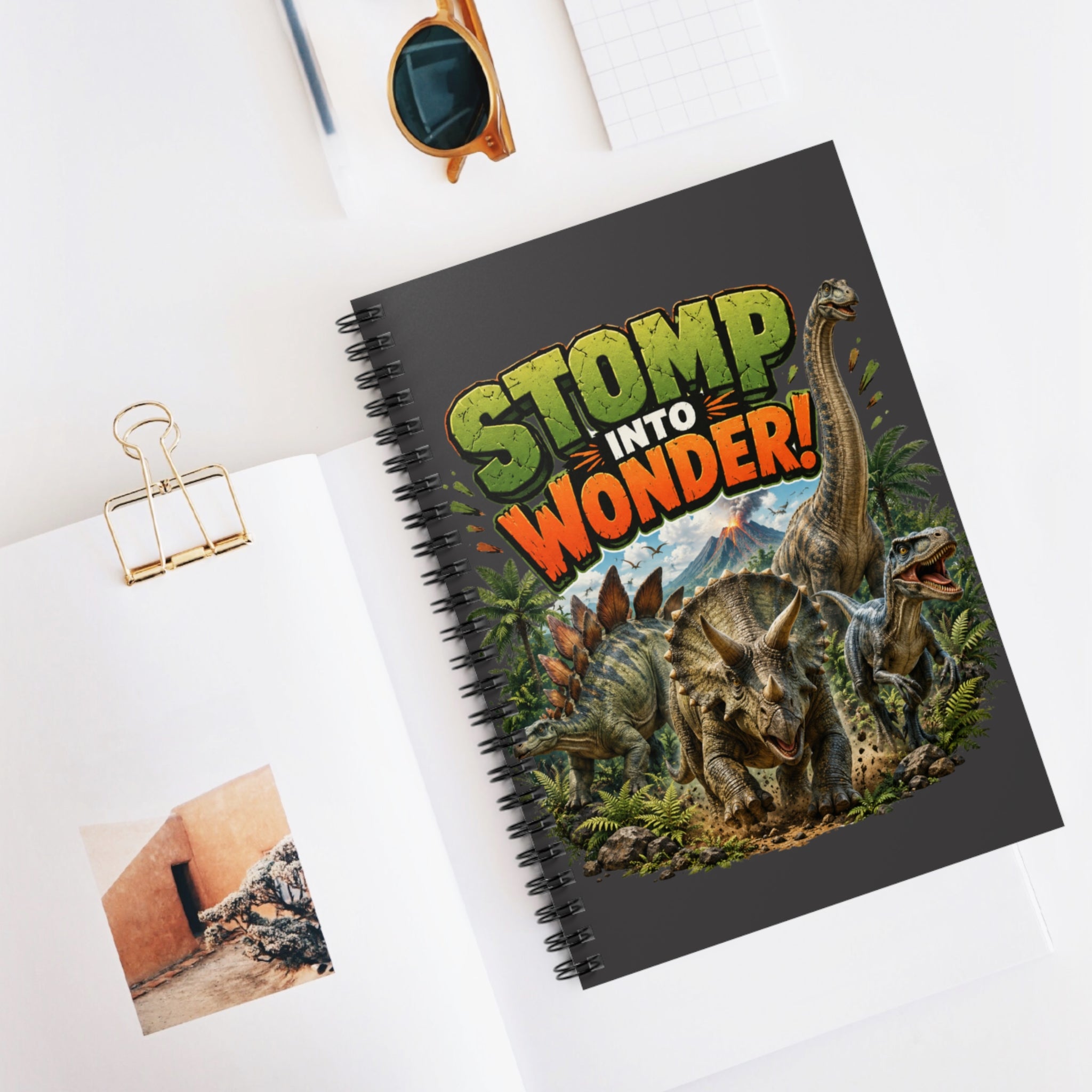 Dinosaur "Stomp Into Wonder" Spiral Notebook — Ruled Journal for Kids & Dino Lovers