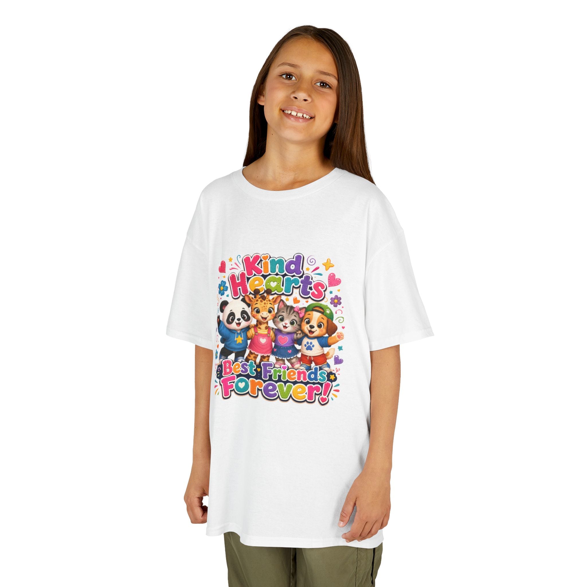 Kids Tee — "Kind Hearts Best Friends Forever" Colorful Cartoon Animals