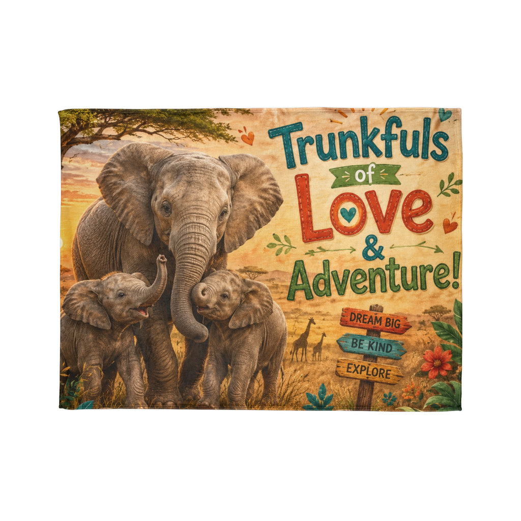 Elephant Family Blanket — "Trunkfuls of Love & Adventure" Plush Throw