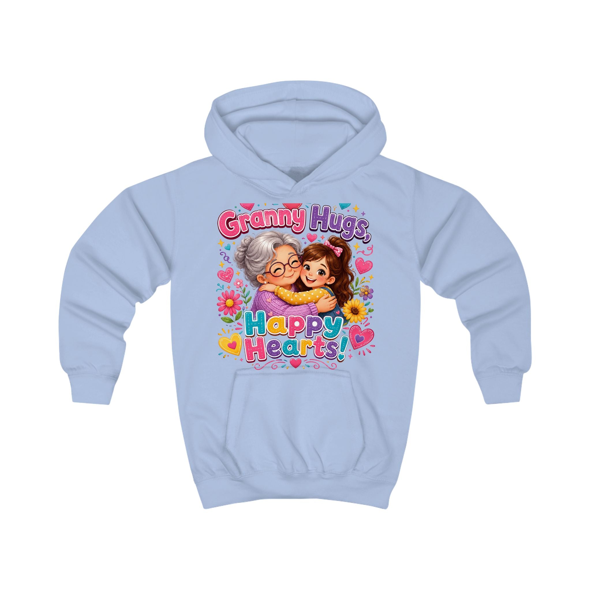 Kids Hoodie — "Granny Hugs, Happy Hearts" Cute Grandmother & Child Graphic Hoodie