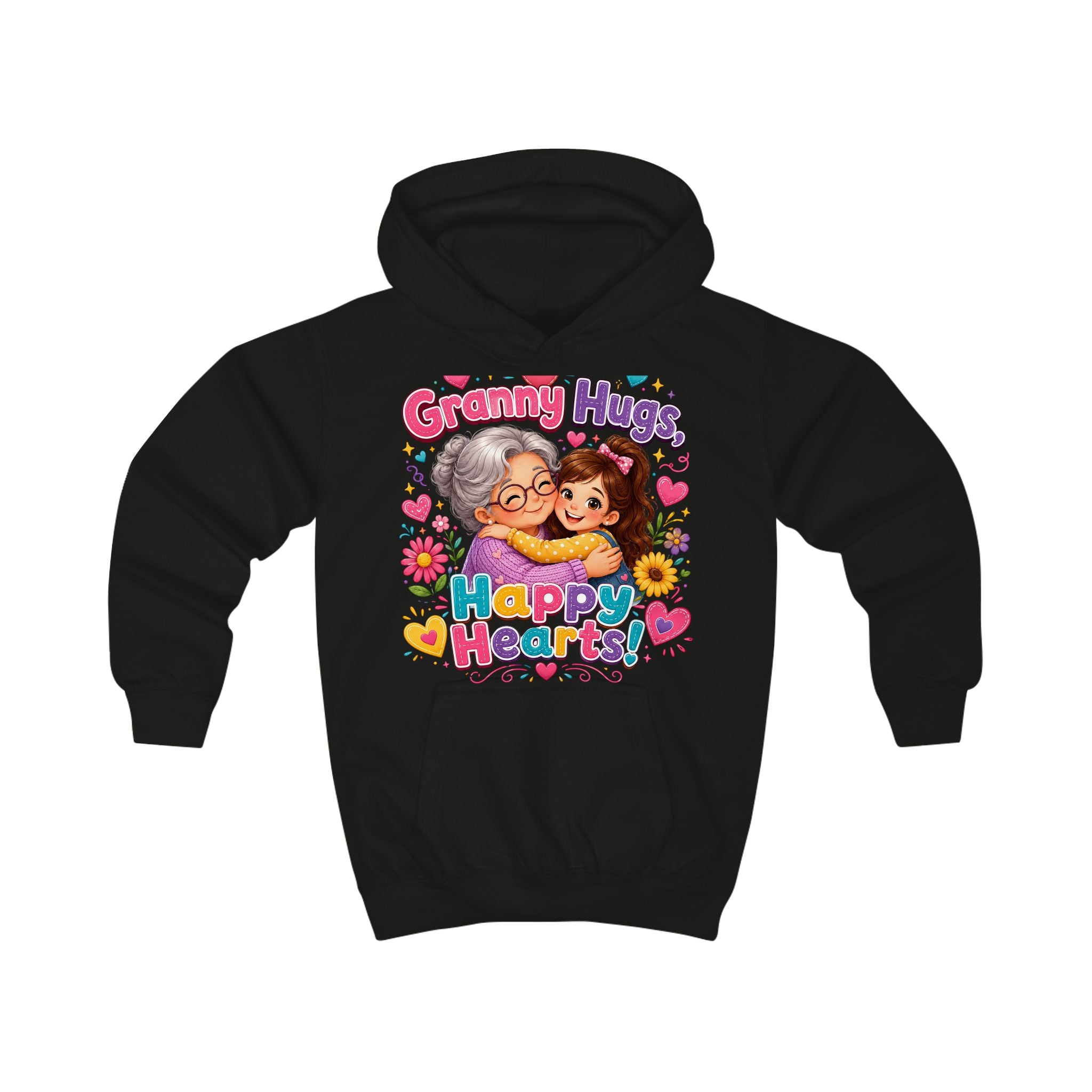 Kids Hoodie — "Granny Hugs, Happy Hearts" Cute Grandmother & Child Graphic Hoodie