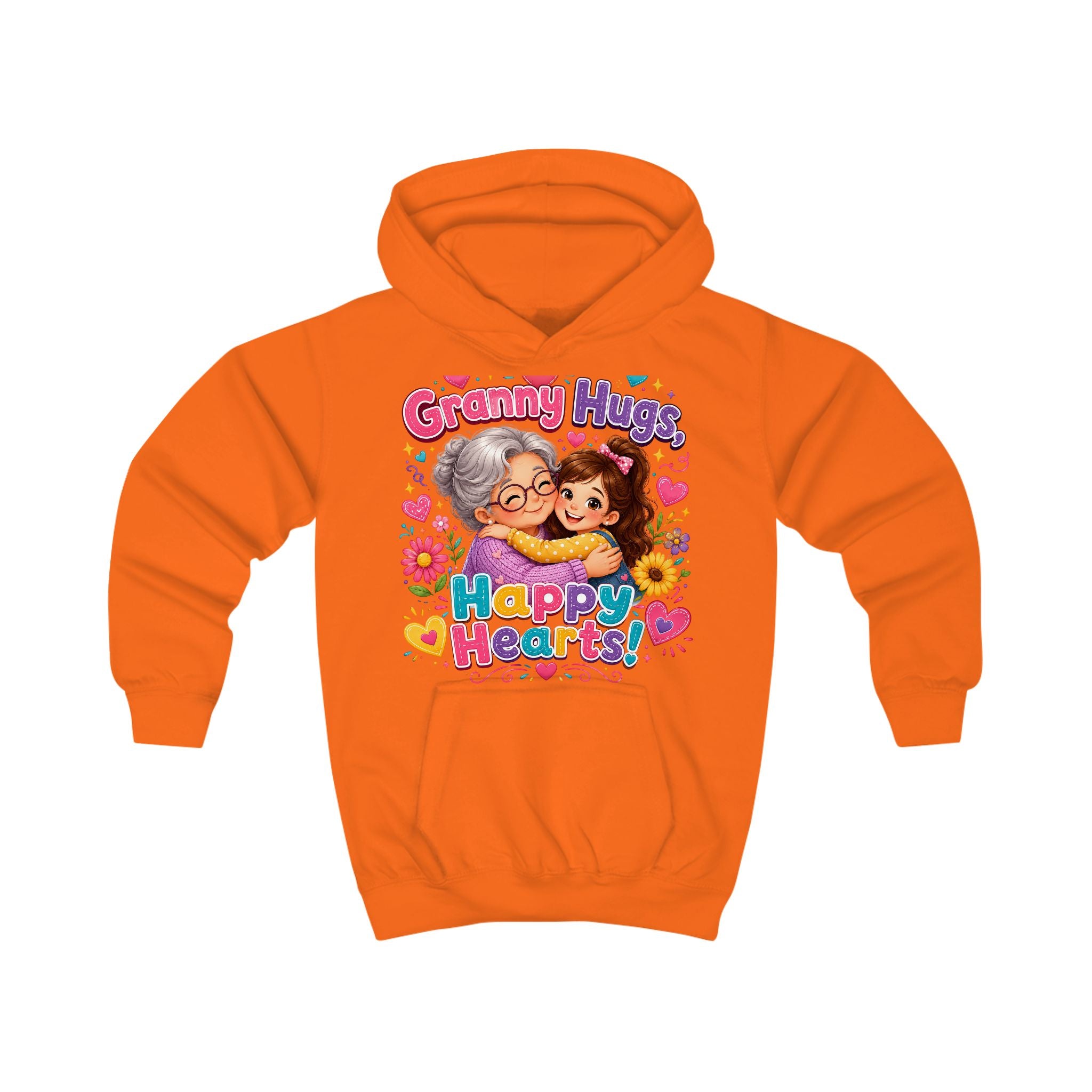 Kids Hoodie — "Granny Hugs, Happy Hearts" Cute Grandmother & Child Graphic Hoodie
