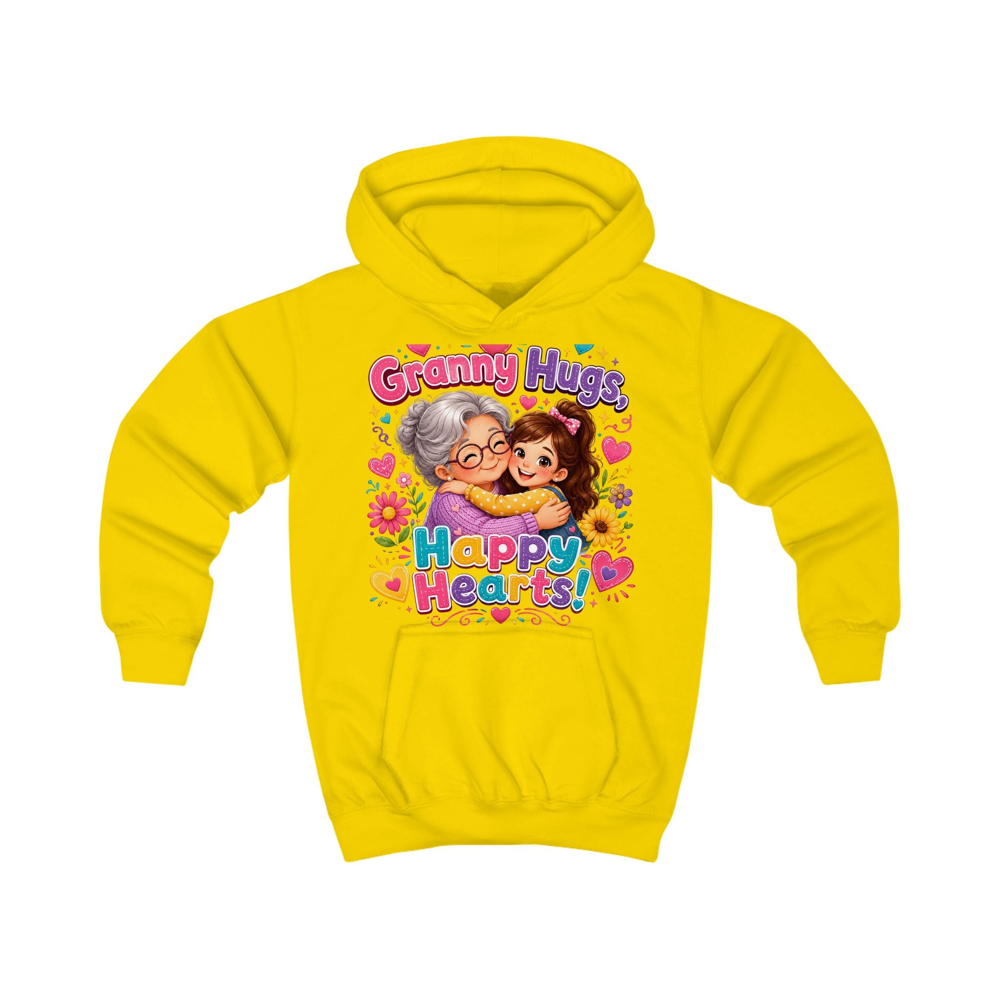 Kids Hoodie — "Granny Hugs, Happy Hearts" Cute Grandmother & Child Graphic Hoodie