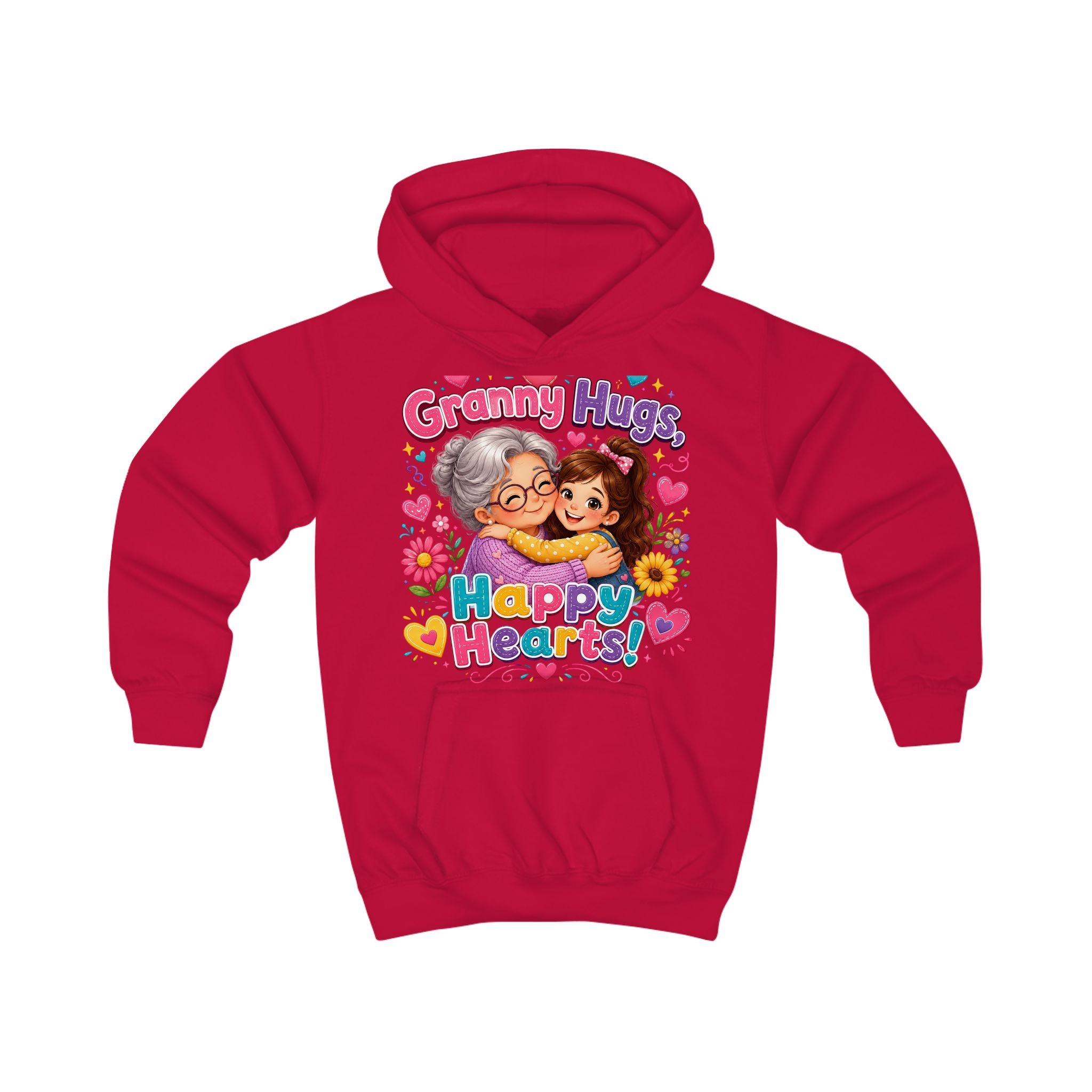 Kids Hoodie — "Granny Hugs, Happy Hearts" Cute Grandmother & Child Graphic Hoodie