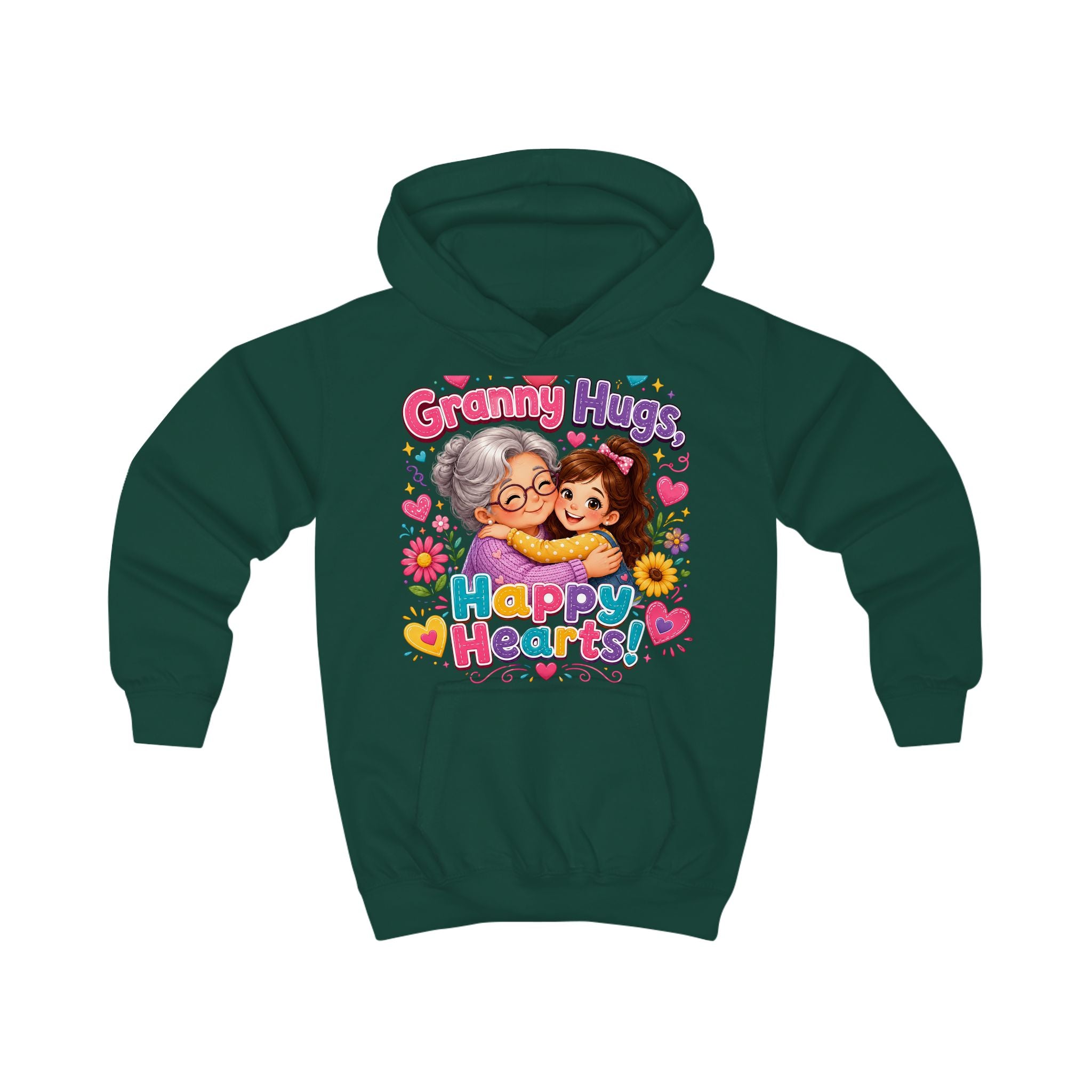 Kids Hoodie — "Granny Hugs, Happy Hearts" Cute Grandmother & Child Graphic Hoodie