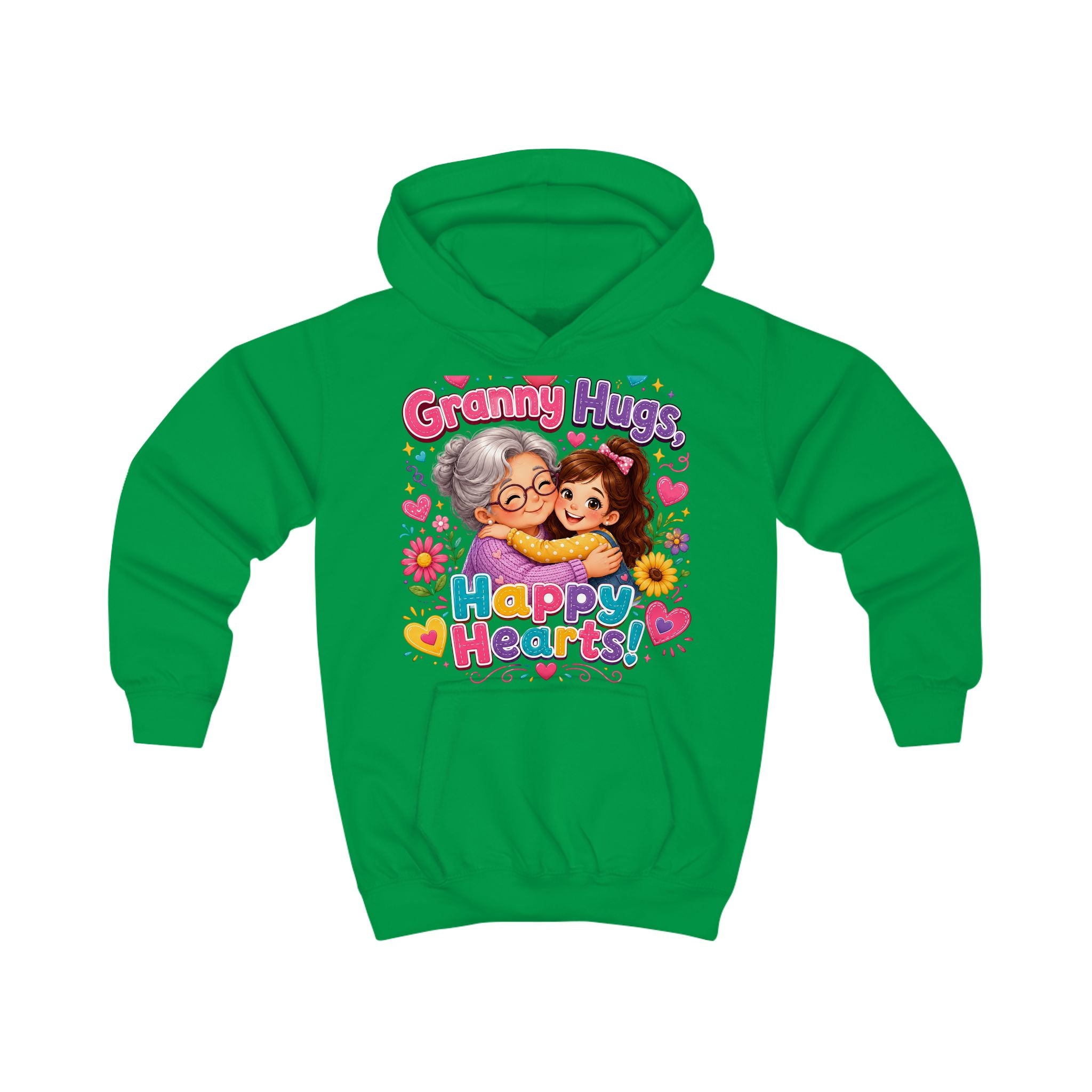 Kids Hoodie — "Granny Hugs, Happy Hearts" Cute Grandmother & Child Graphic Hoodie