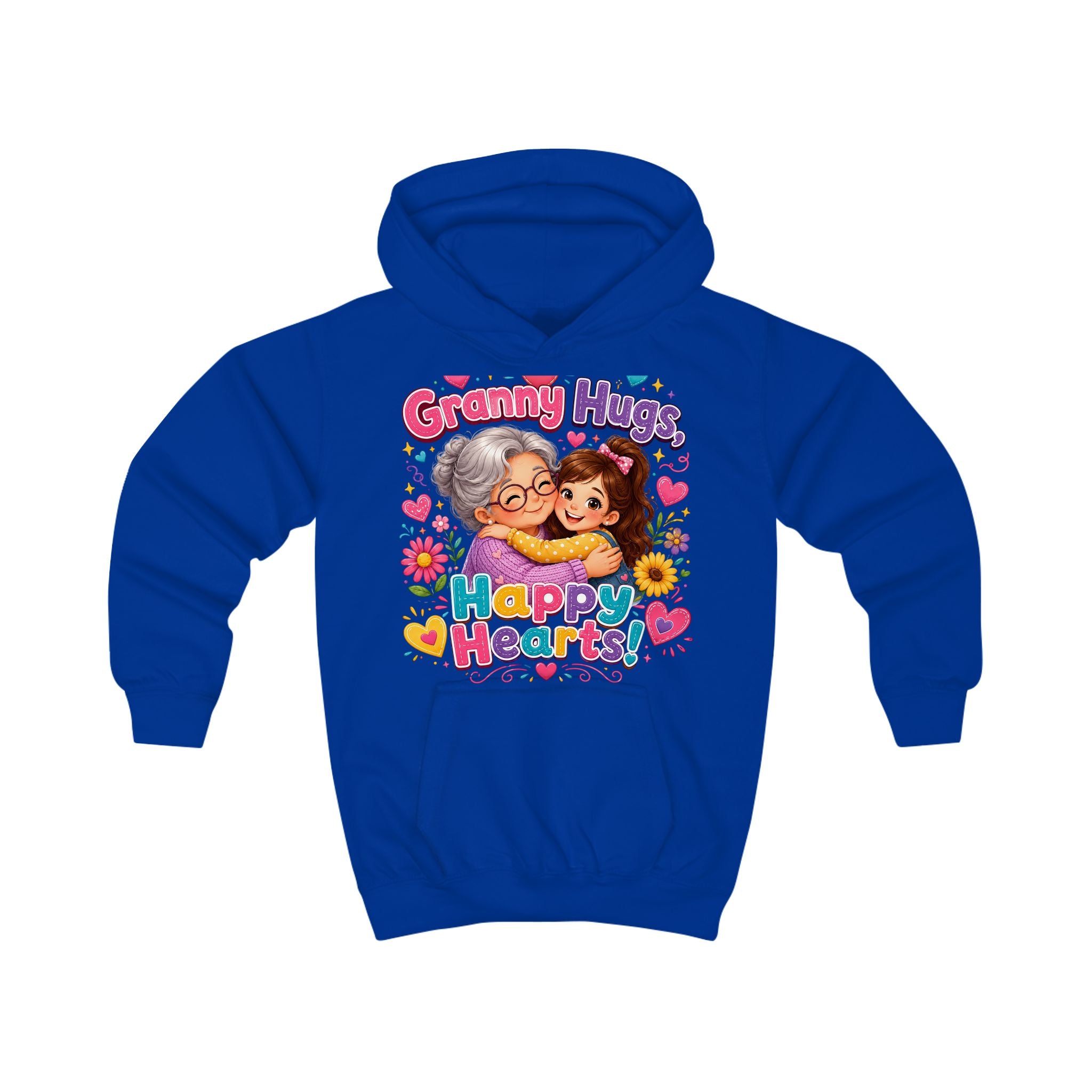 Kids Hoodie — "Granny Hugs, Happy Hearts" Cute Grandmother & Child Graphic Hoodie