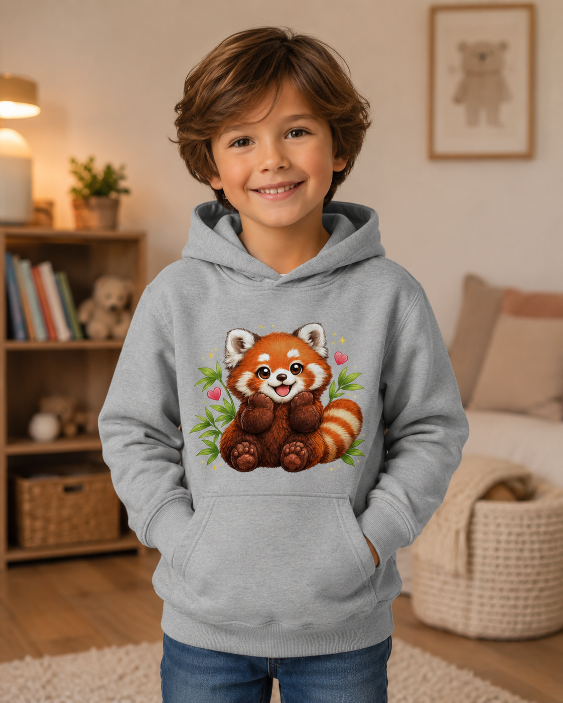 Kids Hoodie — Cute Smiling Red Panda Graphic Hoodie for Children