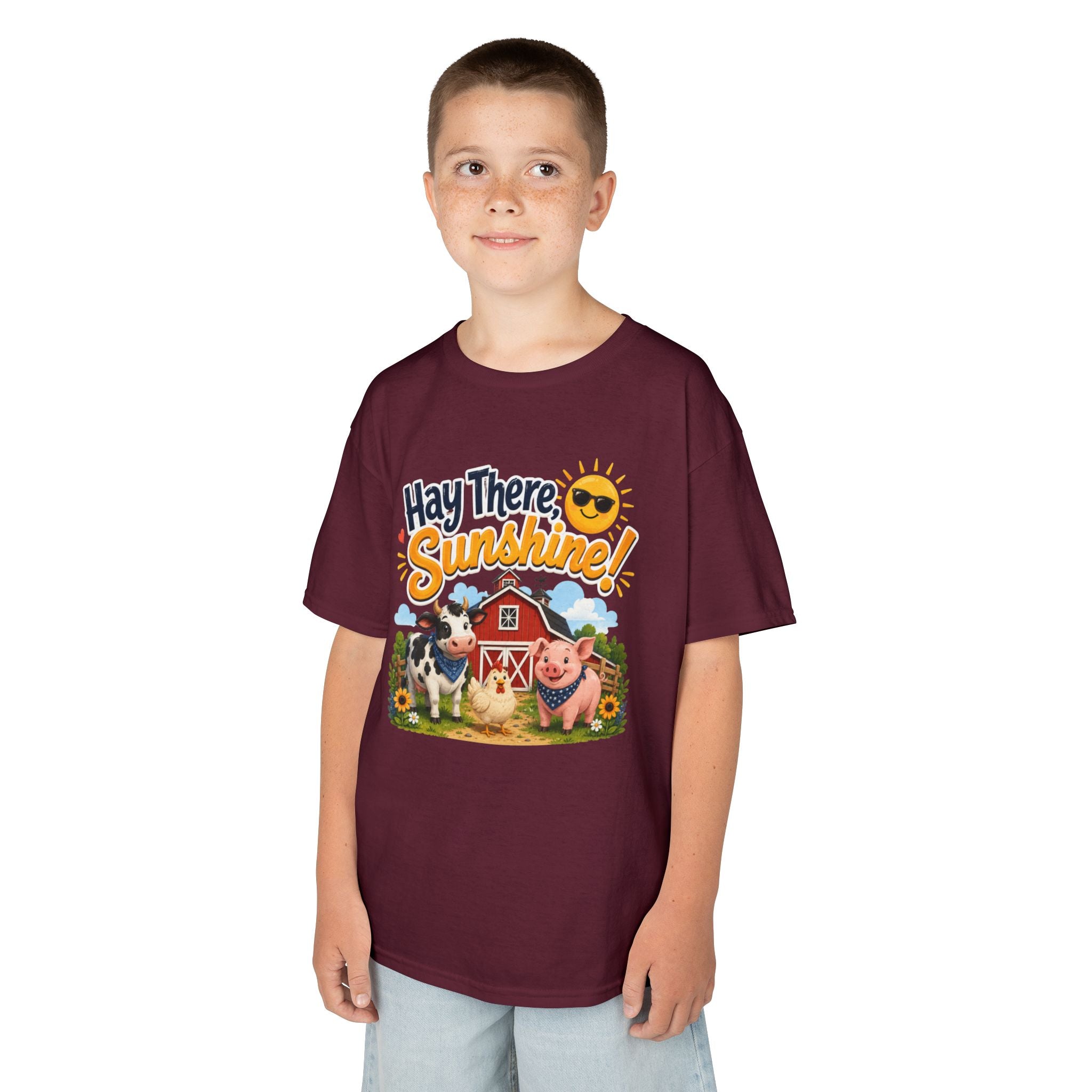 Kids Tee — "Hay There, Sunshine!" Farm Animal Graphic