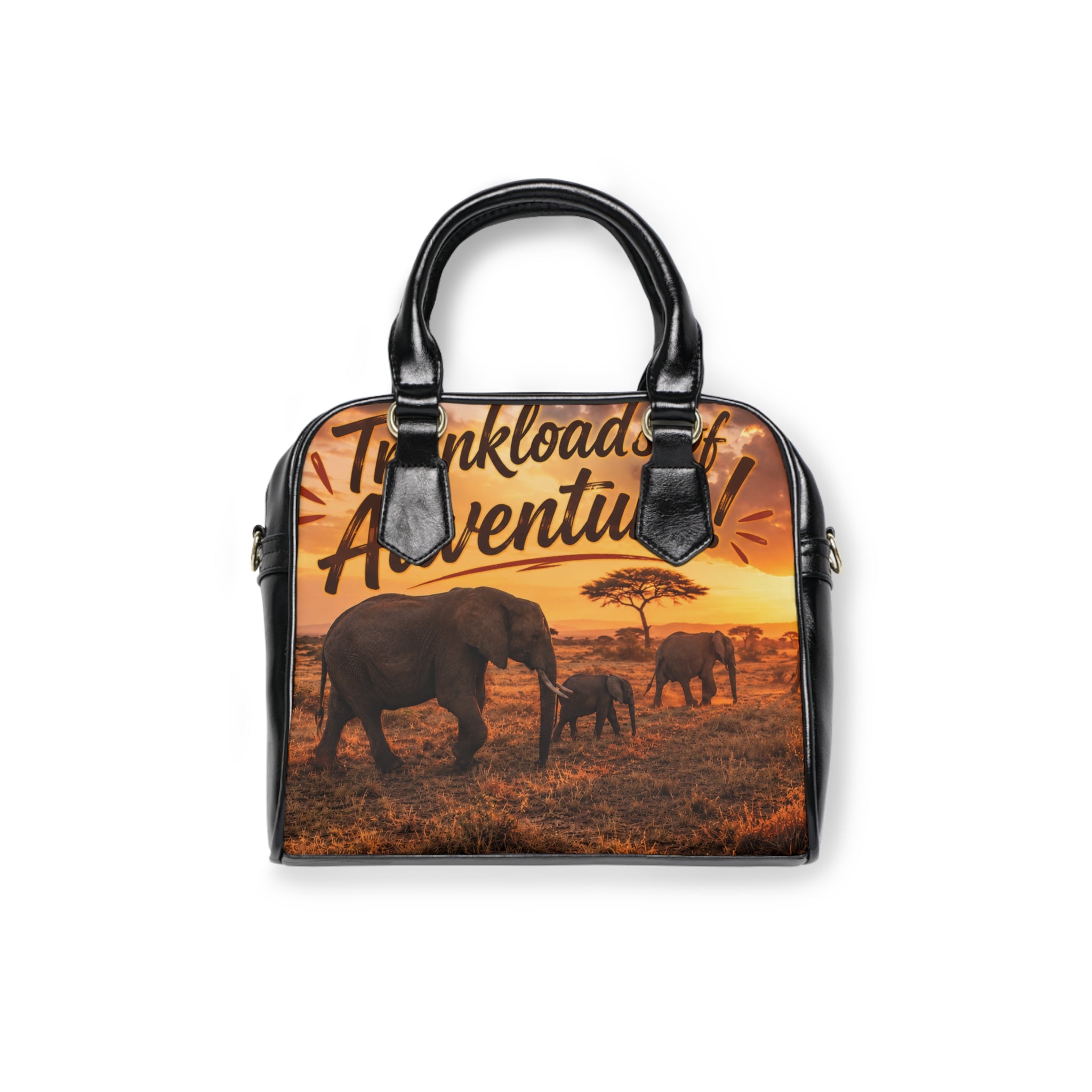 Shoulder Handbag - 'Trunkloads of Adventure' Sunset Elephant Print Travel Tote