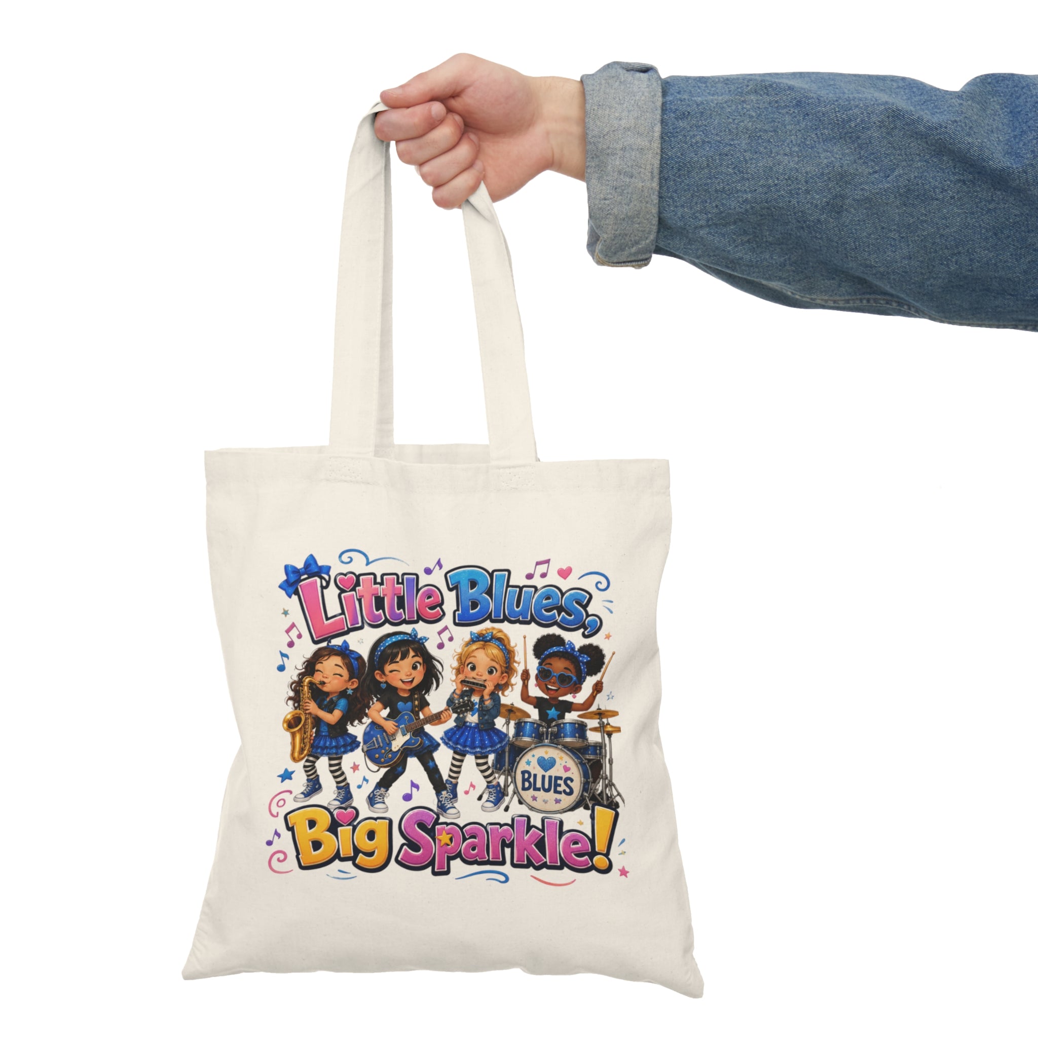 Natural Tote Bag — "Little Blues, Big Sparkle" Kids Music Tote