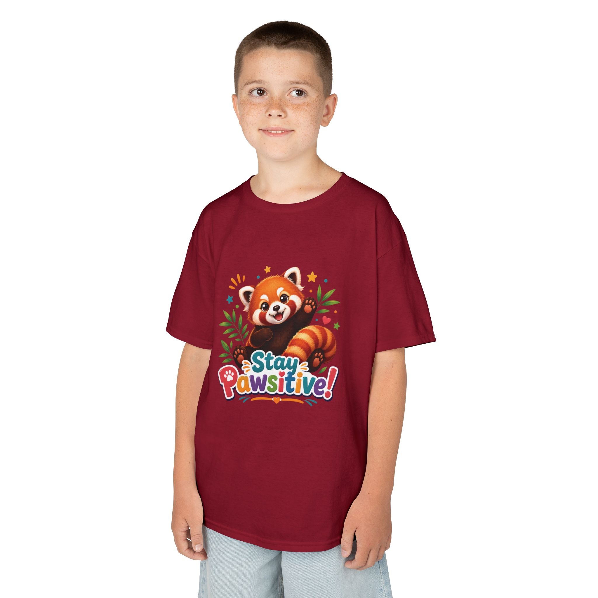 Stay Pawsitive Red Panda Kids Tee | Cute Animal Positive Message