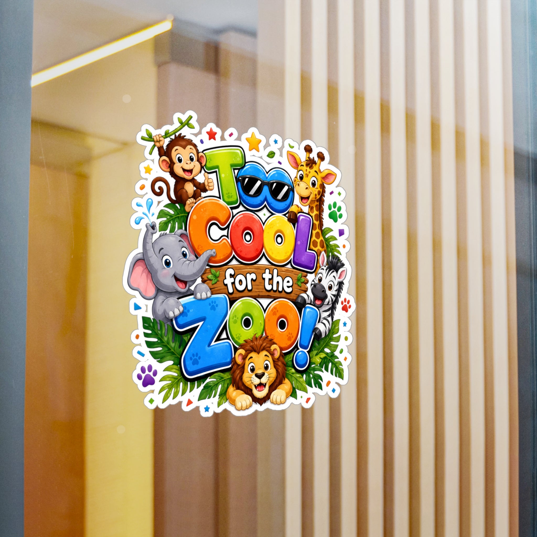 Too Cool for the Zoo! Kids Animal Vinyl Sticker — Kiss-Cut Decal