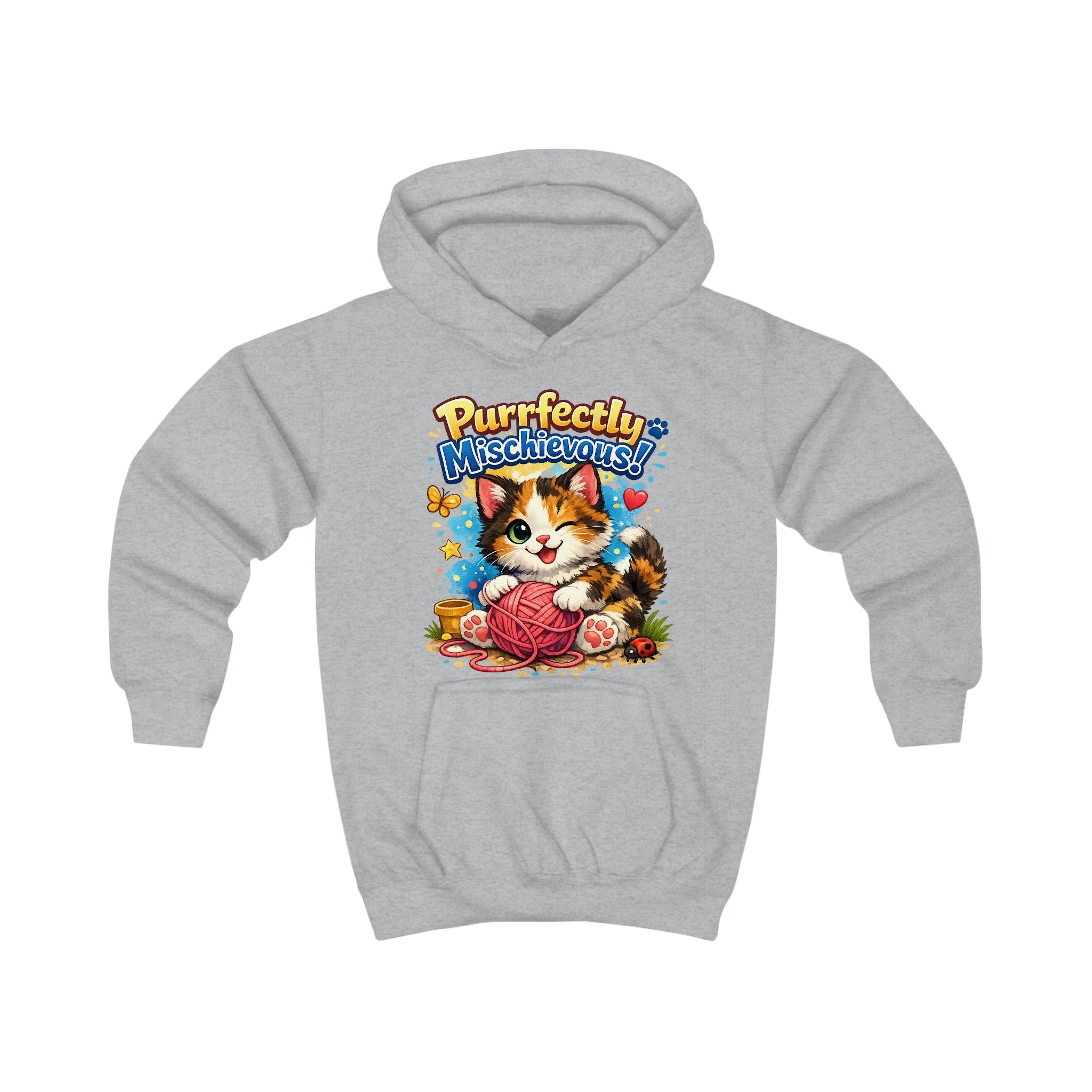 Kids Hoodie — "Purrfectly Mischievous" Cat Graphic Hoodie for Children