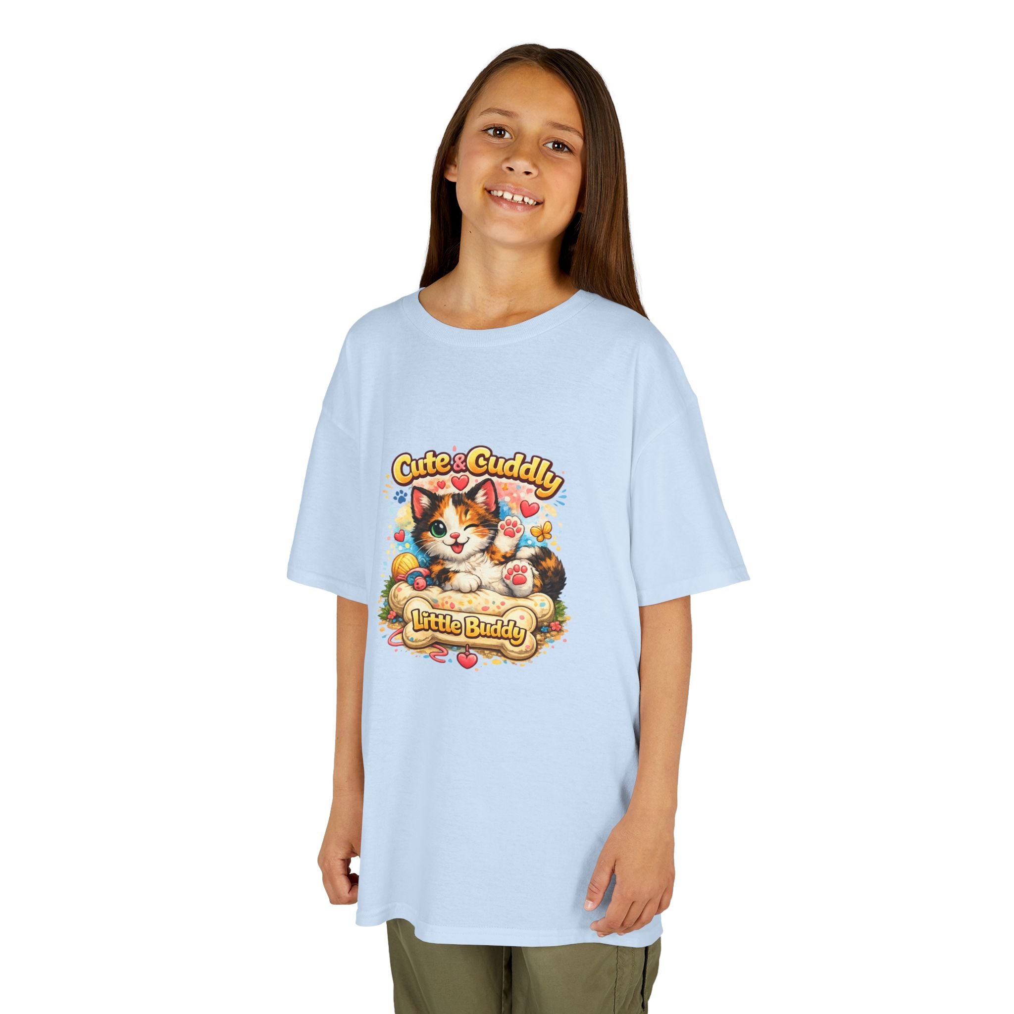 Kids T-Shirt — "Cute & Cuddly Little Buddy" Cat Graphic Tee