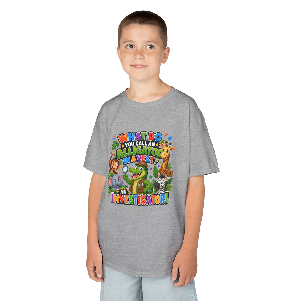 What Do You Call An Alligator? Investigator Kids T-Shirt | Cute Jungle Animals Puzzle