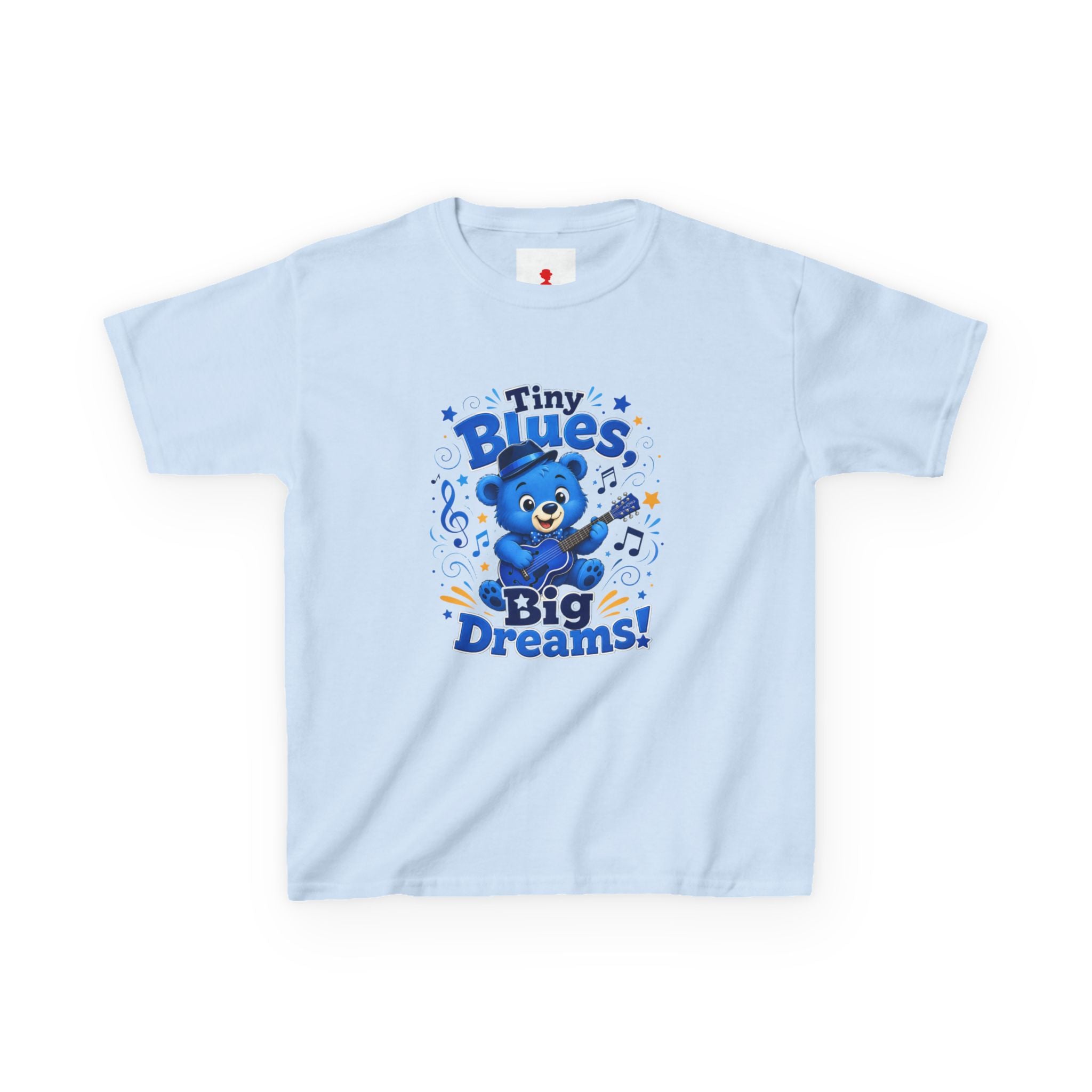 Kids Tee - "Tiny Blues, Big Dreams!" Cute Blue Bear Music Graphic