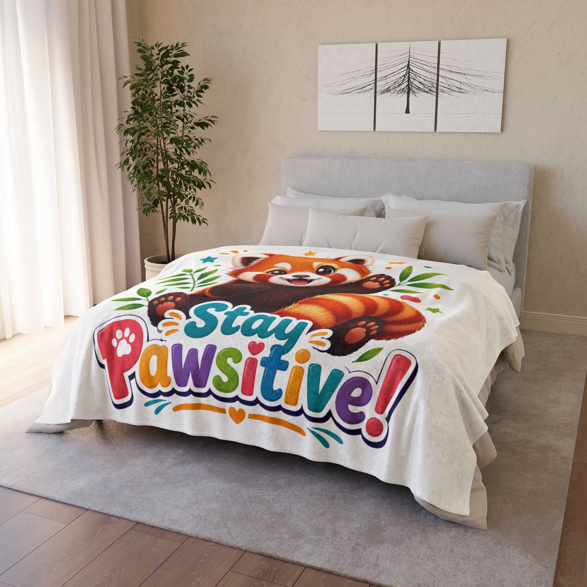Stay Pawsitive Red Panda Blanket | Cute Animal Throw, Kids Cozy Plush