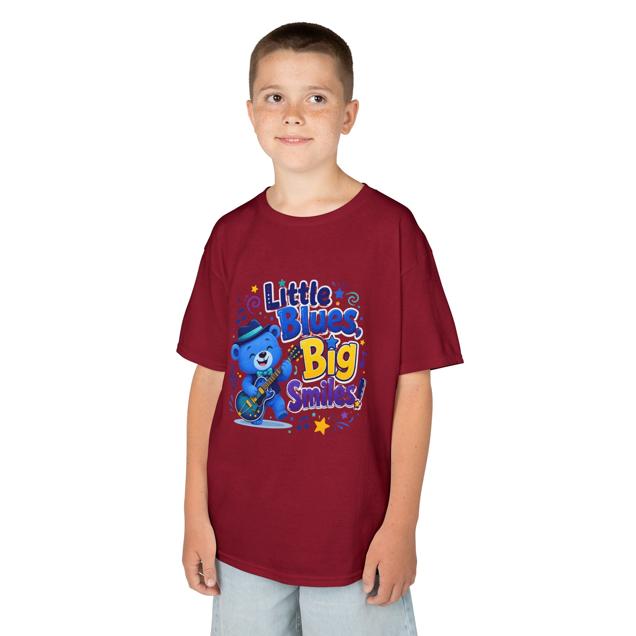 Kids Tee — "Little Blues, Big Smiles!" Guitar-Bear Graphic