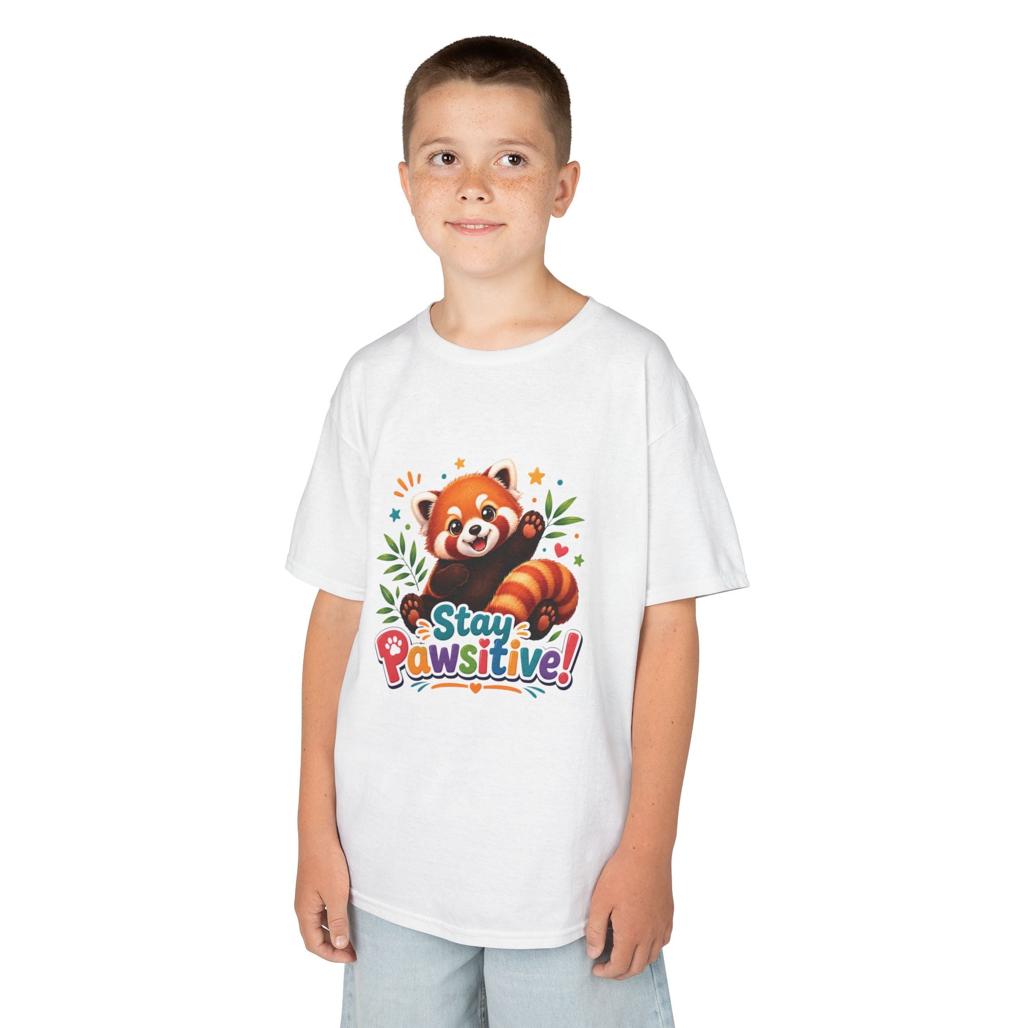 Stay Pawsitive Red Panda Kids Tee | Cute Animal Positive Message