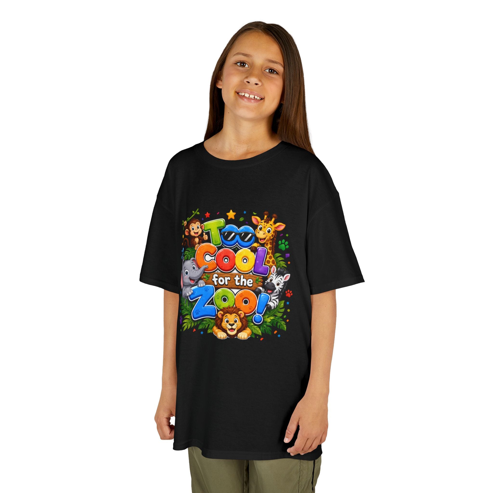 Kids Tee — "Too Cool for the Zoo" Colorful Animal Graphic