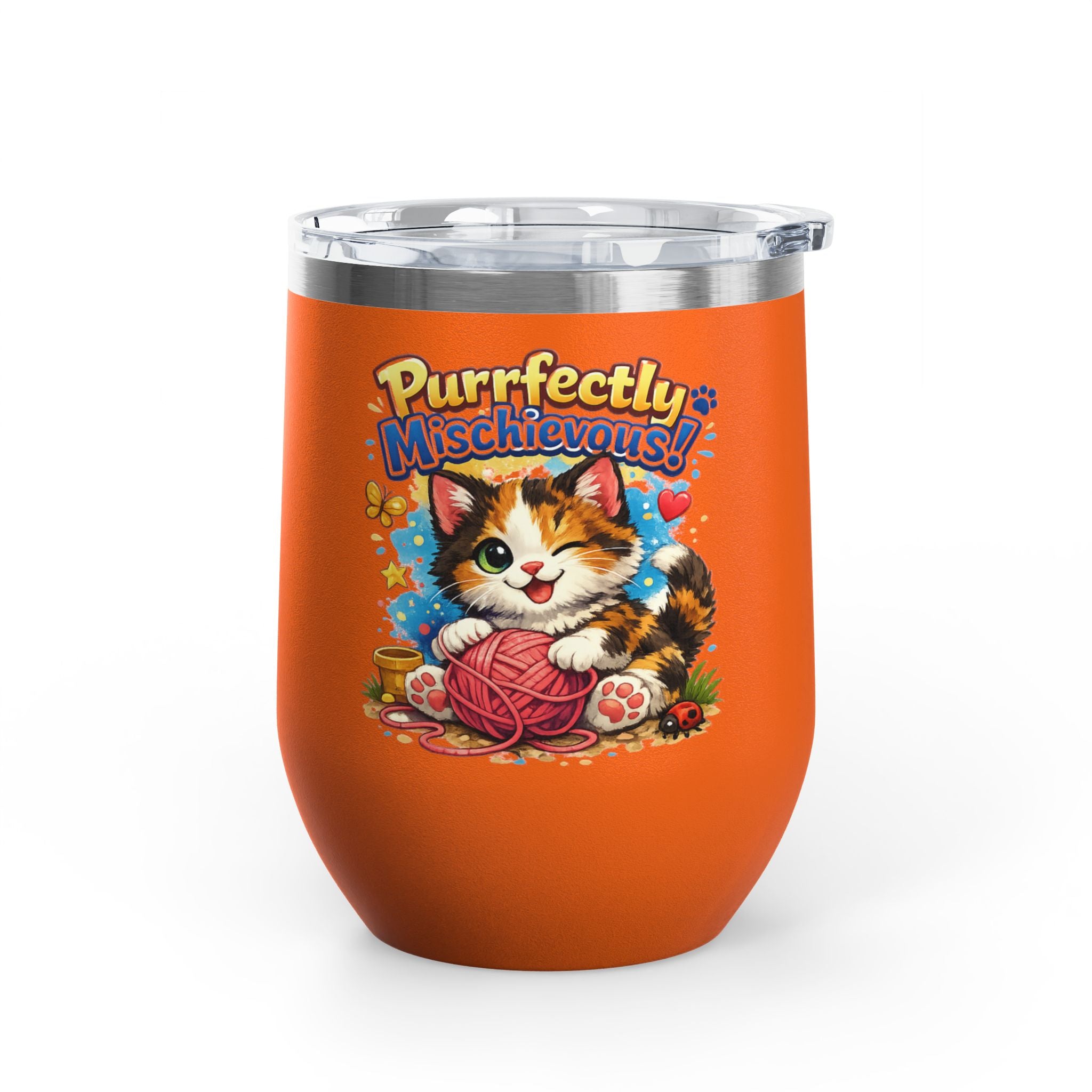 Purrfectly Mischievous 12oz Tumbler — Cute Playful Kitten Design