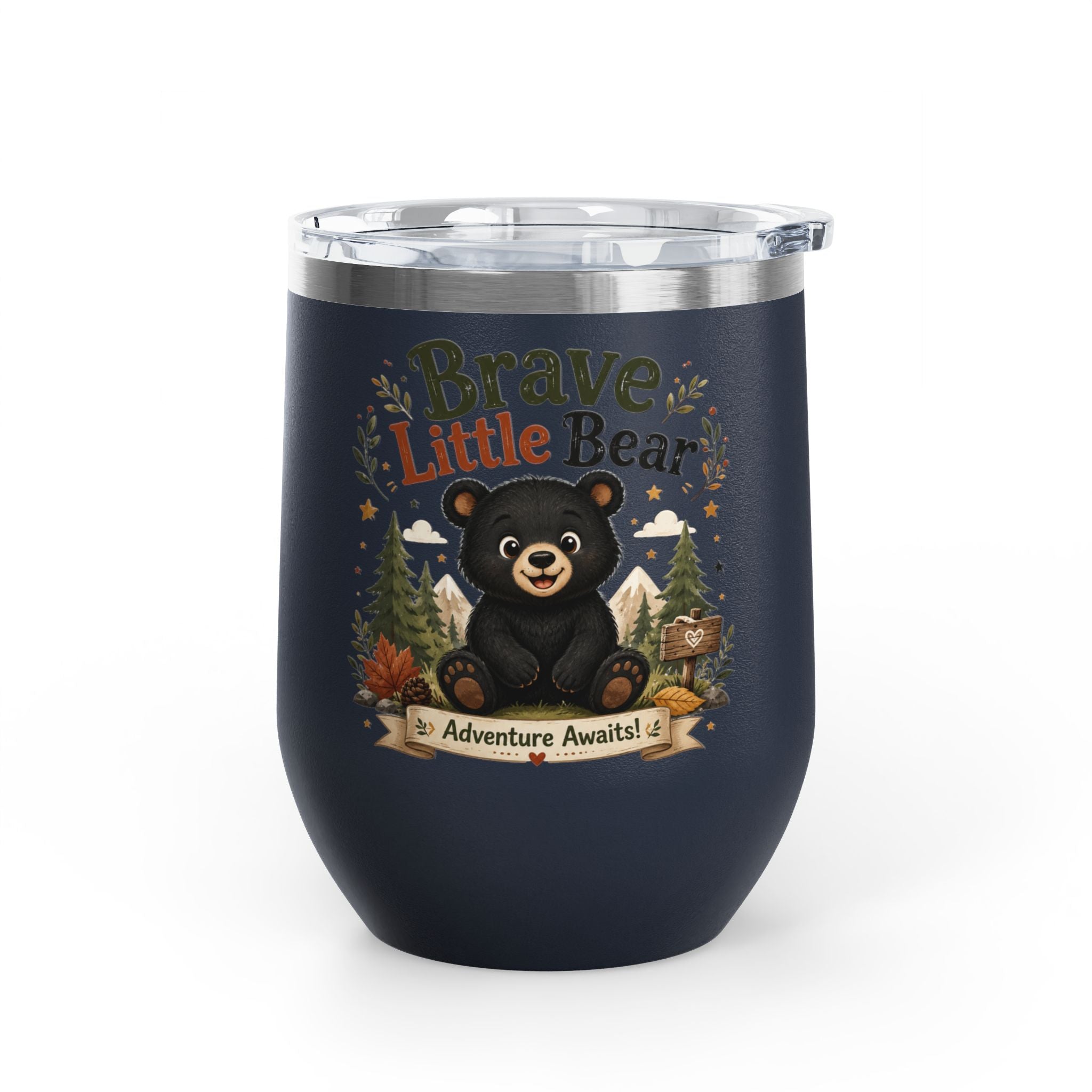 Brave Little Bear 12oz Tumbler — 'Adventure Awaits' Insulated Travel Cup
