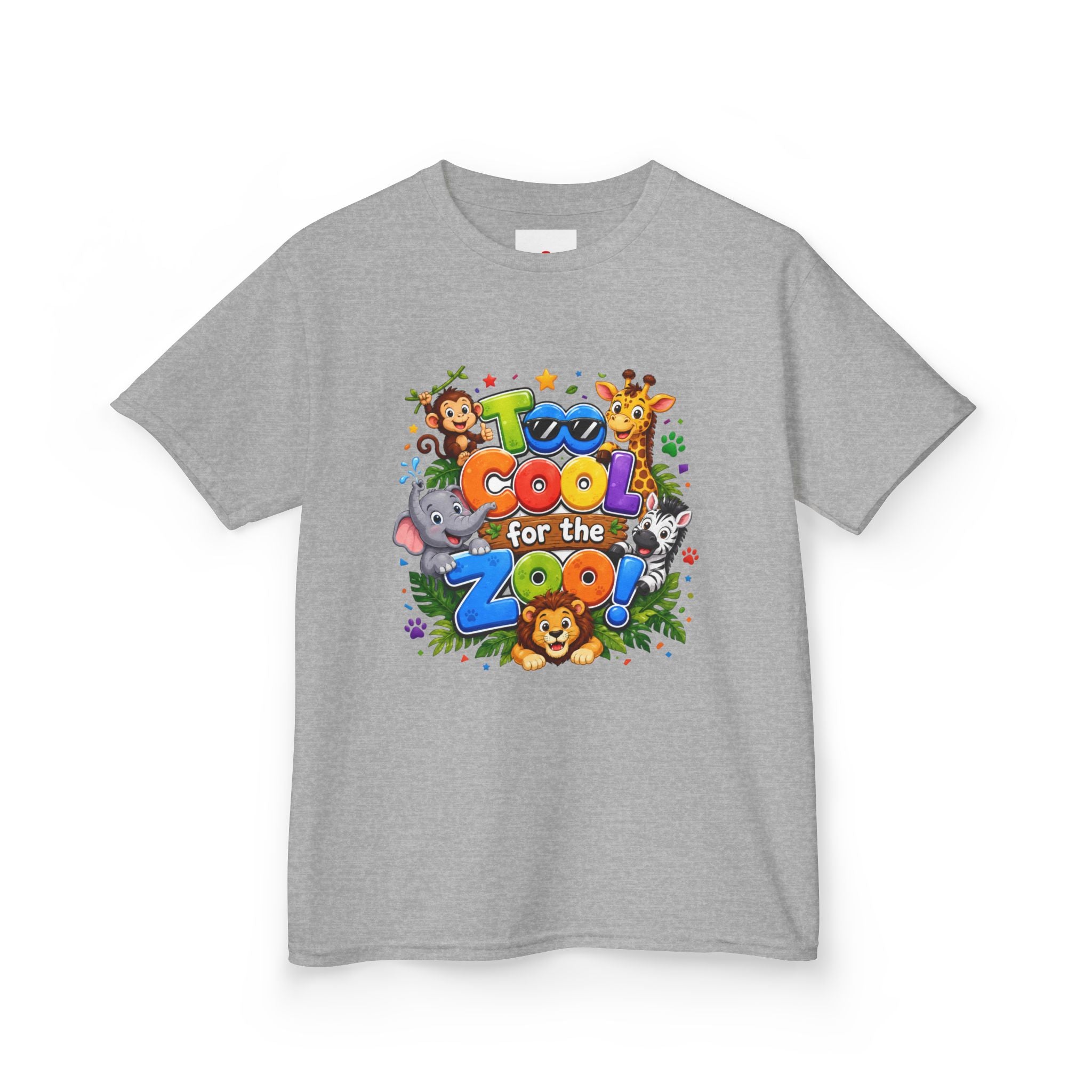 Kids Tee — "Too Cool for the Zoo" Colorful Animal Graphic