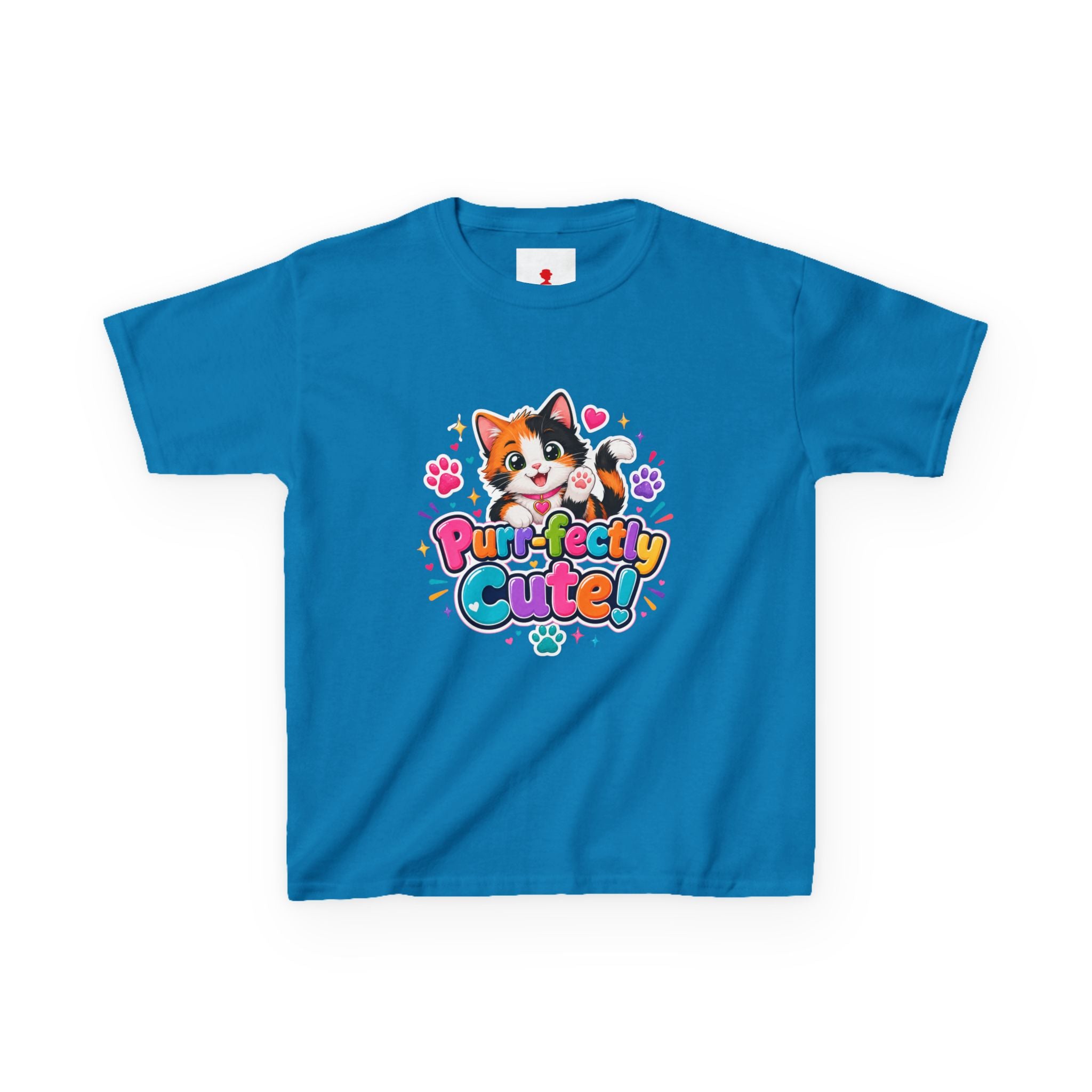 Kids T-Shirt — “Purr-fectly Cute!” Calico Kitten Graphic Tee for Children