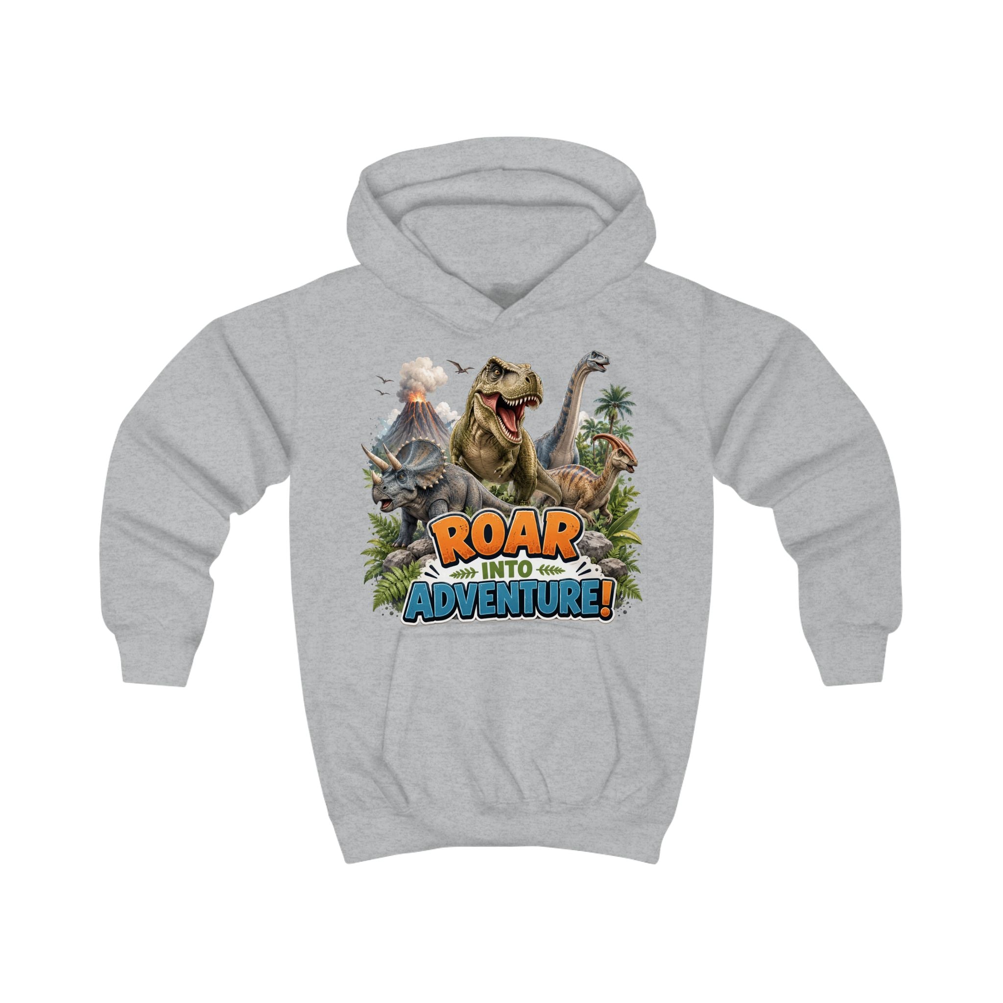 Kids Hoodie - "Roar Into Adventure" Dinosaur Hoodie for Boys & Girls, T‑Rex Graphic Pullover