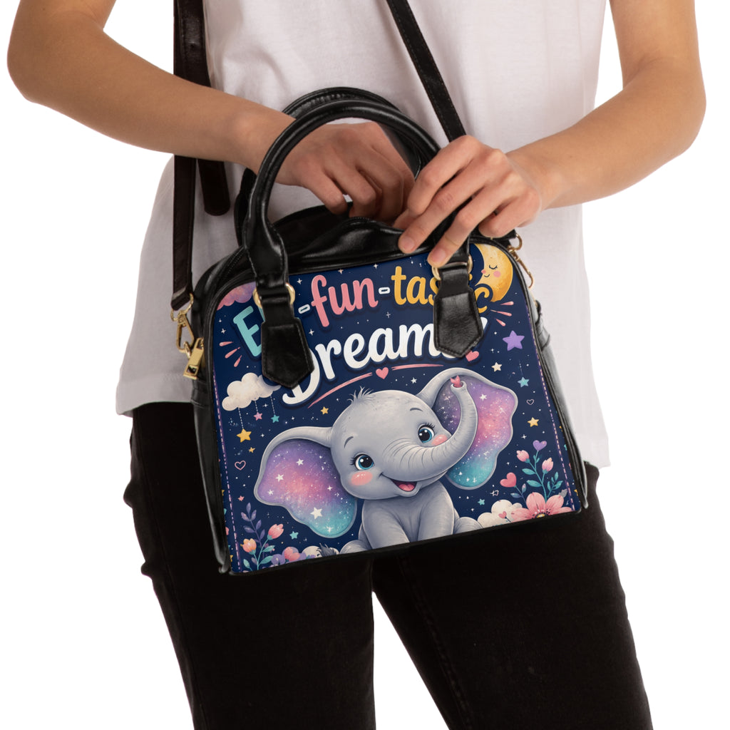 Cute Elephant "Dream Big" Shoulder Handbag — Whimsical Night Sky Kids Purse
