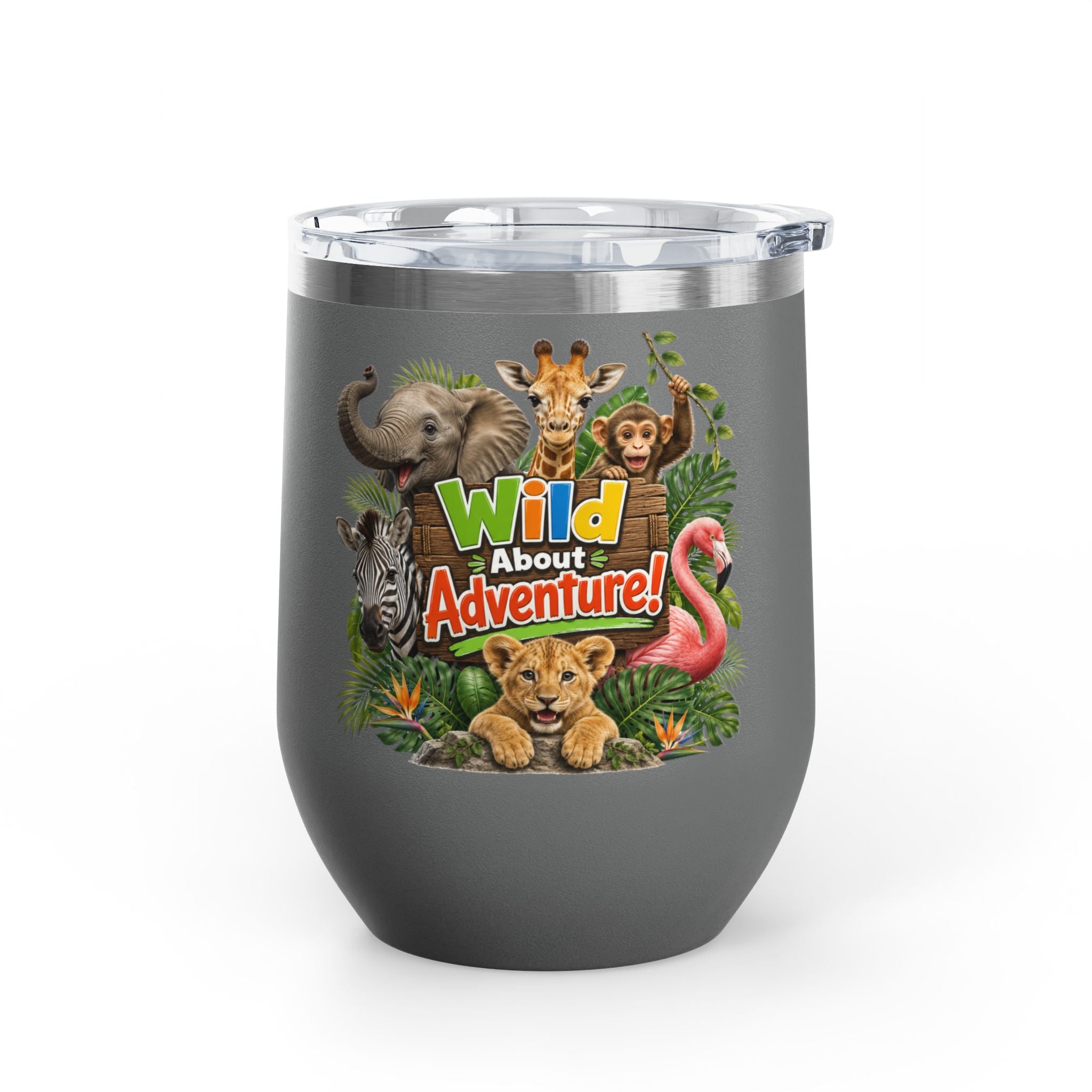 12oz Tumbler — "Wild About Adventure!" Safari Animal Travel Cup