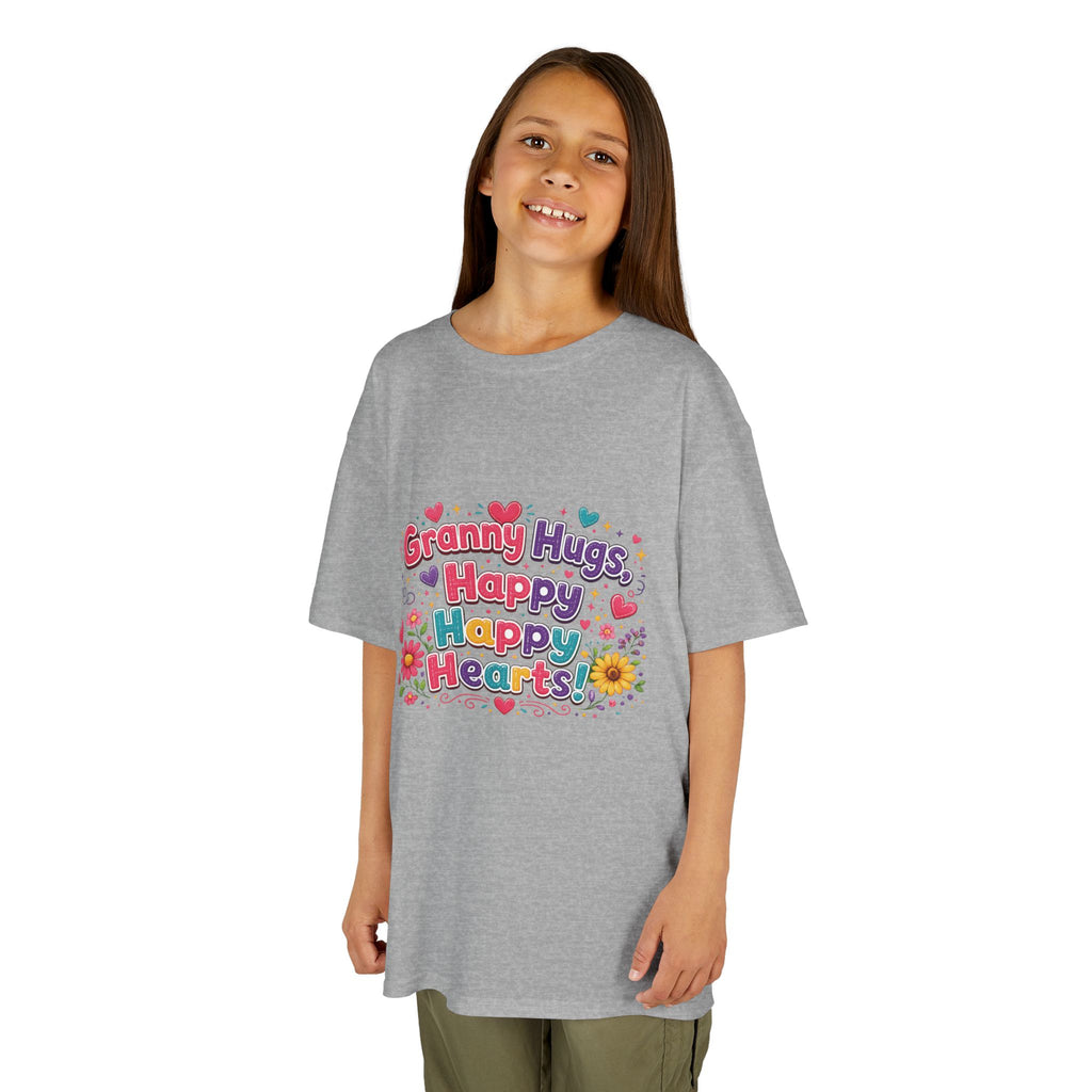 Granny Hugs Happy Hearts Kids Tee | Colorful Floral Kids Shirt