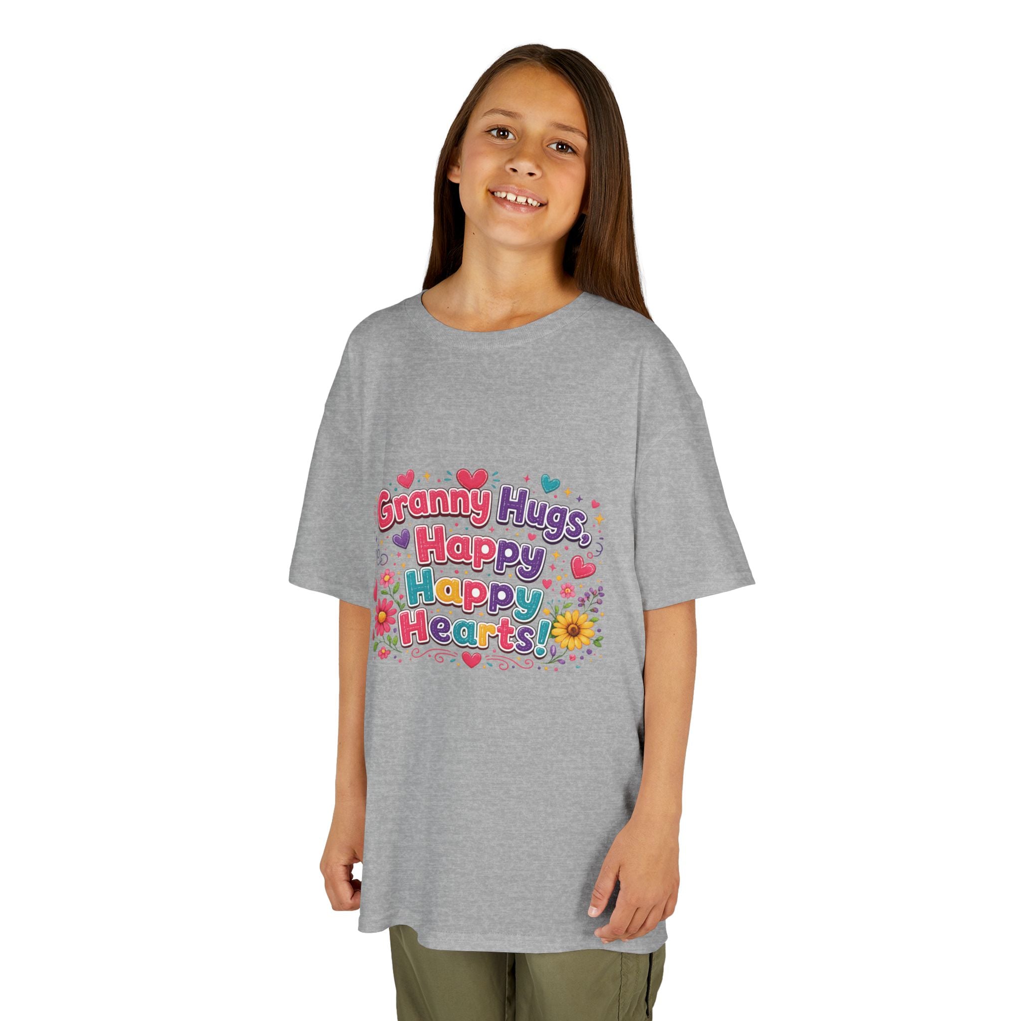 Granny Hugs Happy Hearts Kids Tee | Colorful Floral Kids Shirt