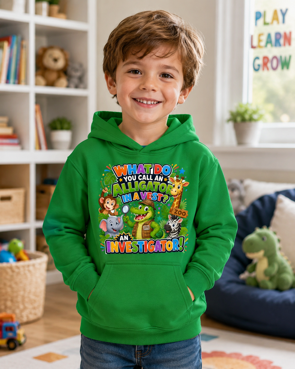 Alligator Investigator Kids Hoodie | Cute Zoo Animal Detective Design