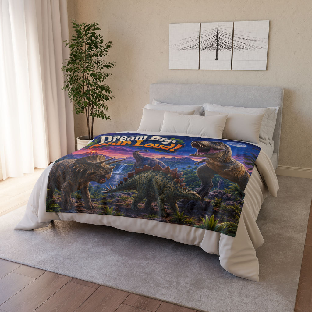 Dream Big Roar Loud! Dinosaur Blanket — Kids Cozy Plush Throw