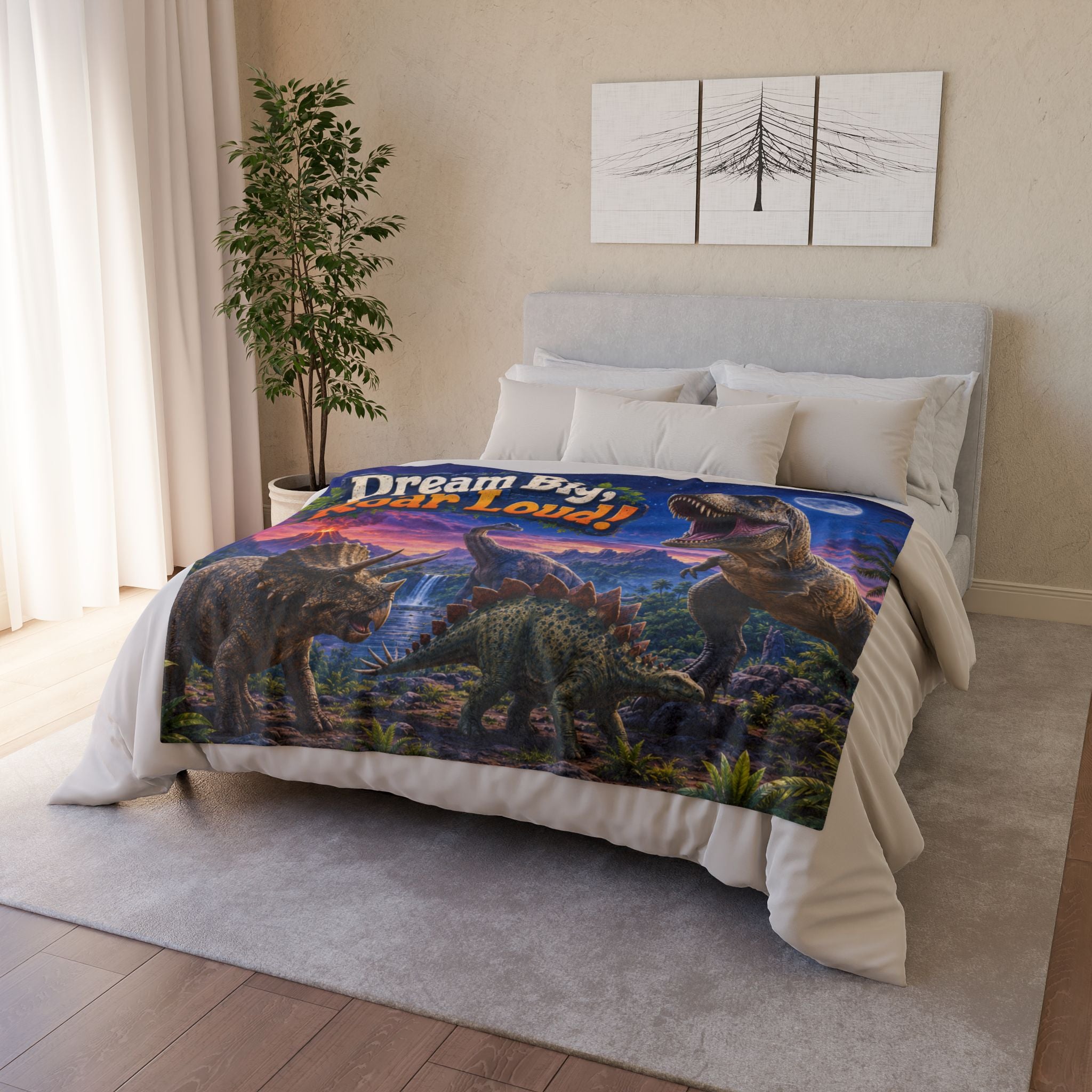 Dream Big Roar Loud! Dinosaur Blanket — Kids Cozy Plush Throw