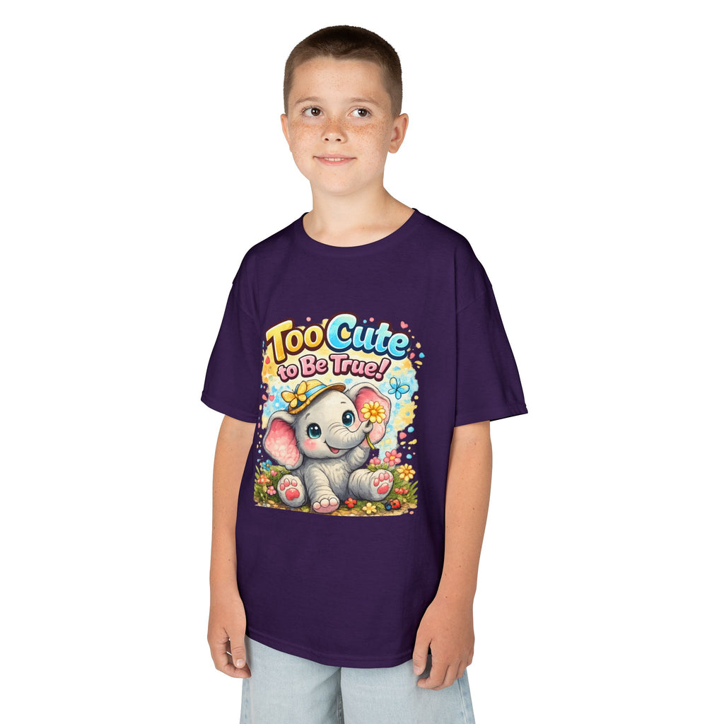Kids Tee — "Too Cute to Be True" Elephant Graphic