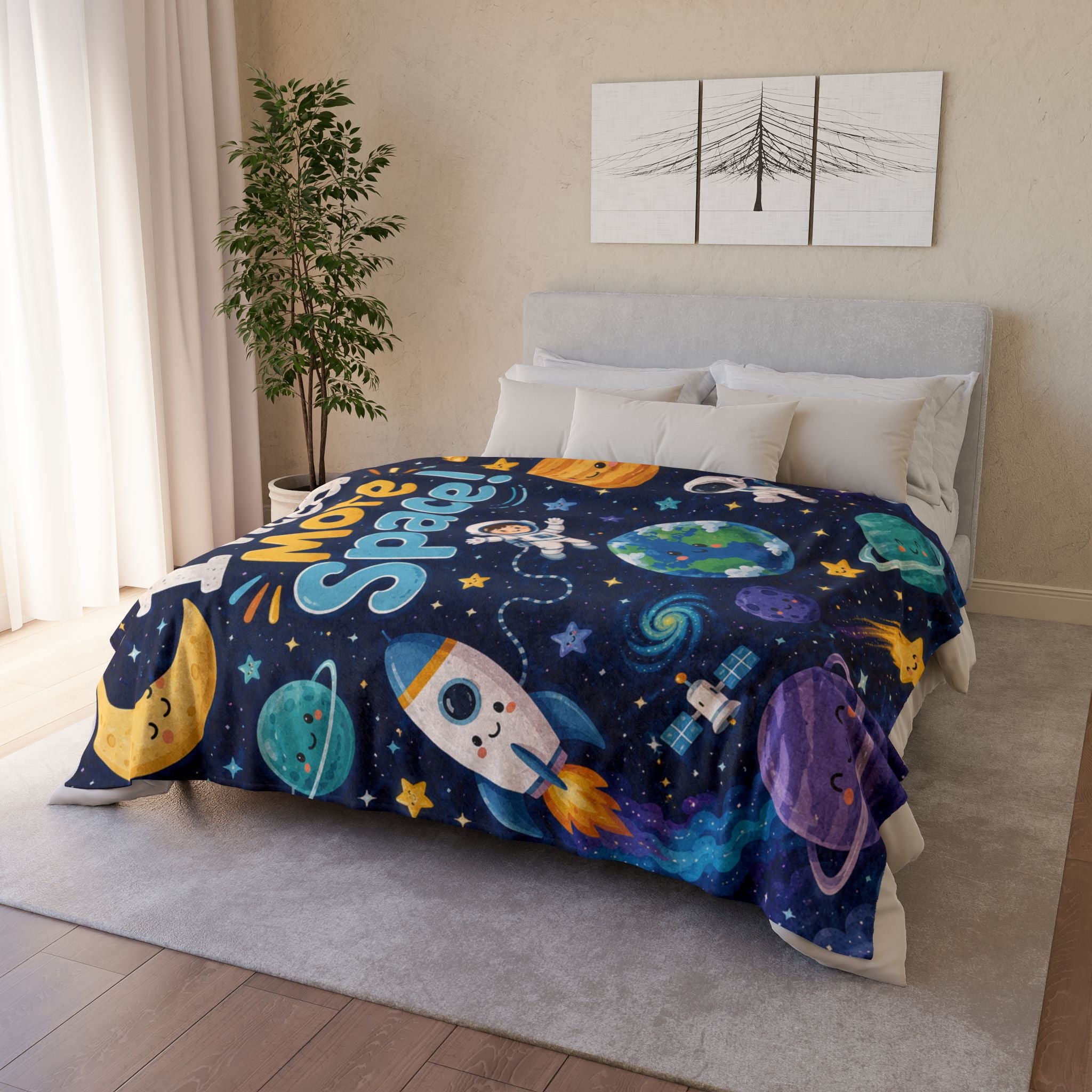 Space-Themed Throw Blanket - "I Need More Space!" Kids Astronaut Cozy Blanket